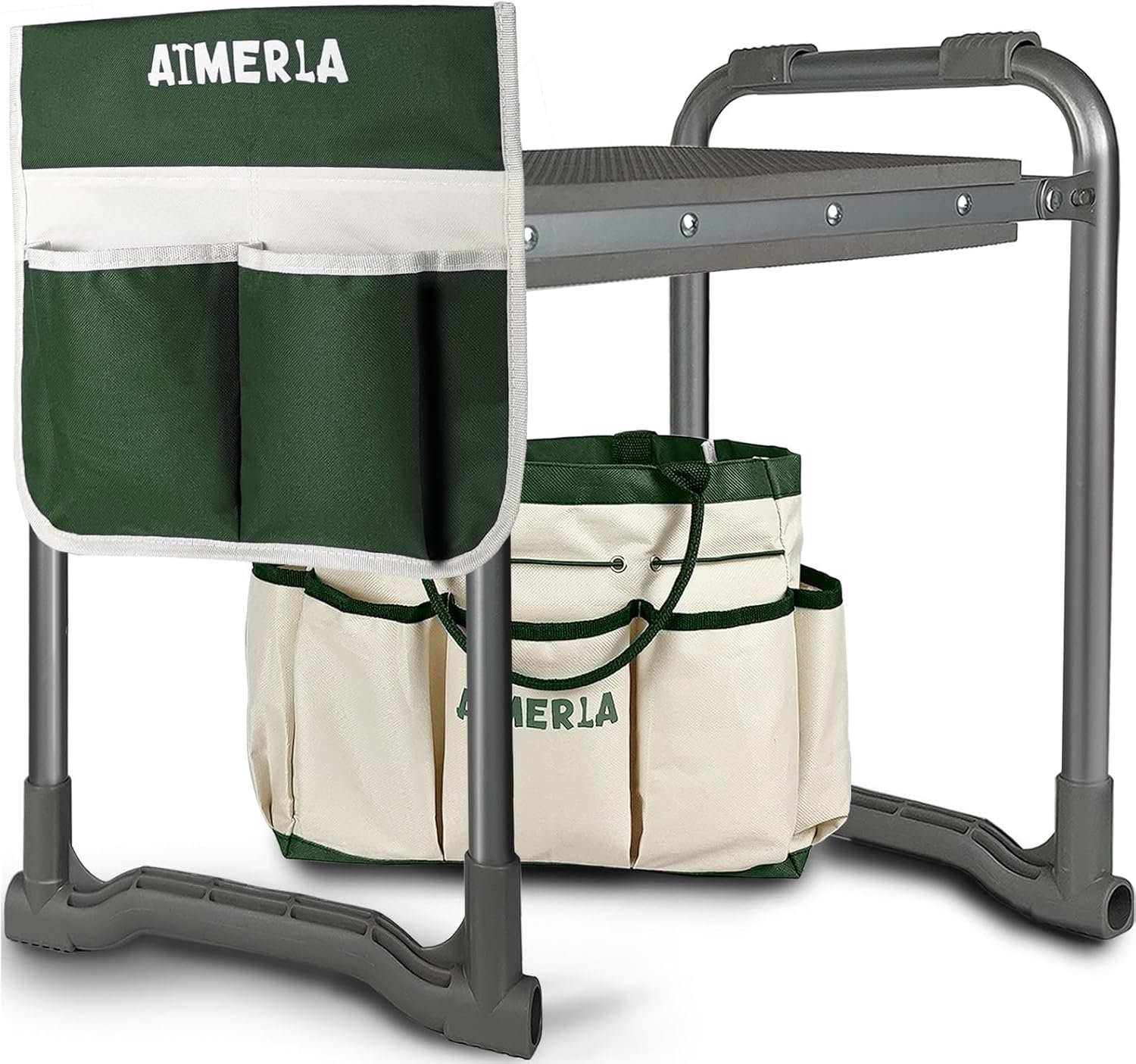 Aimerla Foldable Garden Kneeler Seat Heavy Duty [Upgraded Widened Thick Kneeling Pad] Gardening Stool with Large Tool Bags with Pockets – Portable Garden Bench Gardening Gifts for Parents