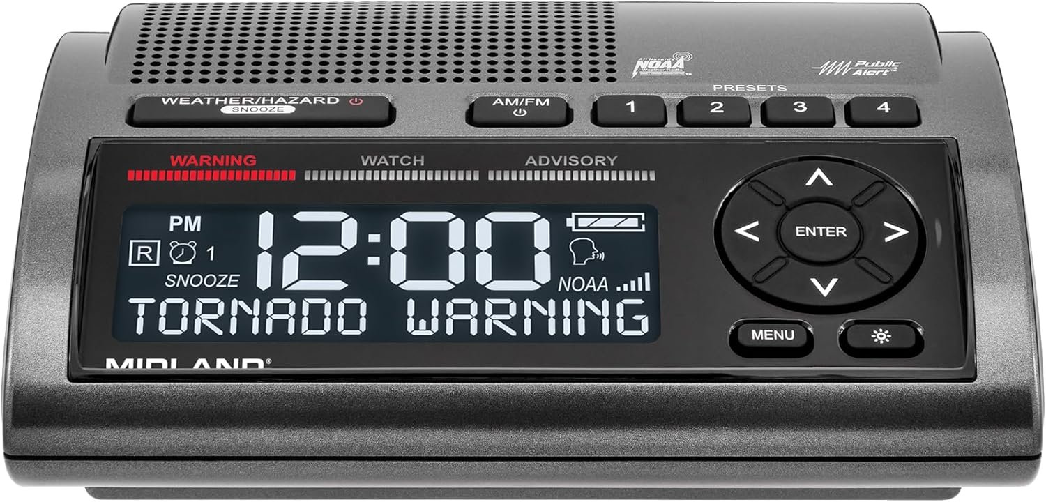 Midland – WR400 Weather Radio Deluxe – NOAA Emergency Alert Scanner – Home Use with Battery Backup – Local County Programming Over 80 Emergency Voice Flashing Alerts – Alarm Clock AM/FM Radio