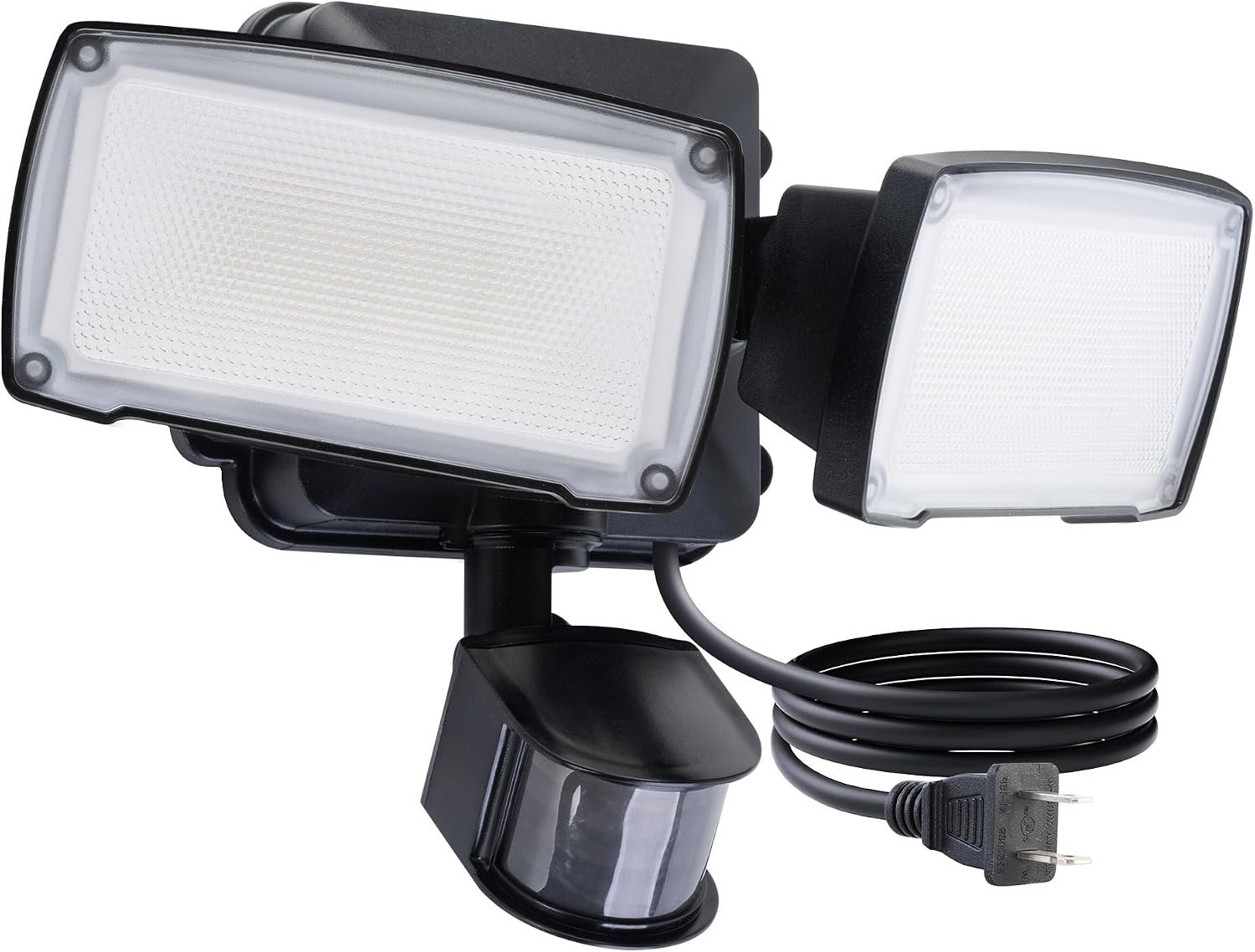 LUTEC 21W Plug in Motion Sensor Light Outdoor, Flood Lights Outdoor Motion Sensor,2500LM, 5000K Daylight,IP65 Waterproof,Adjustable 2 Heads Wall Light for Garage, Porch, Yard – Black