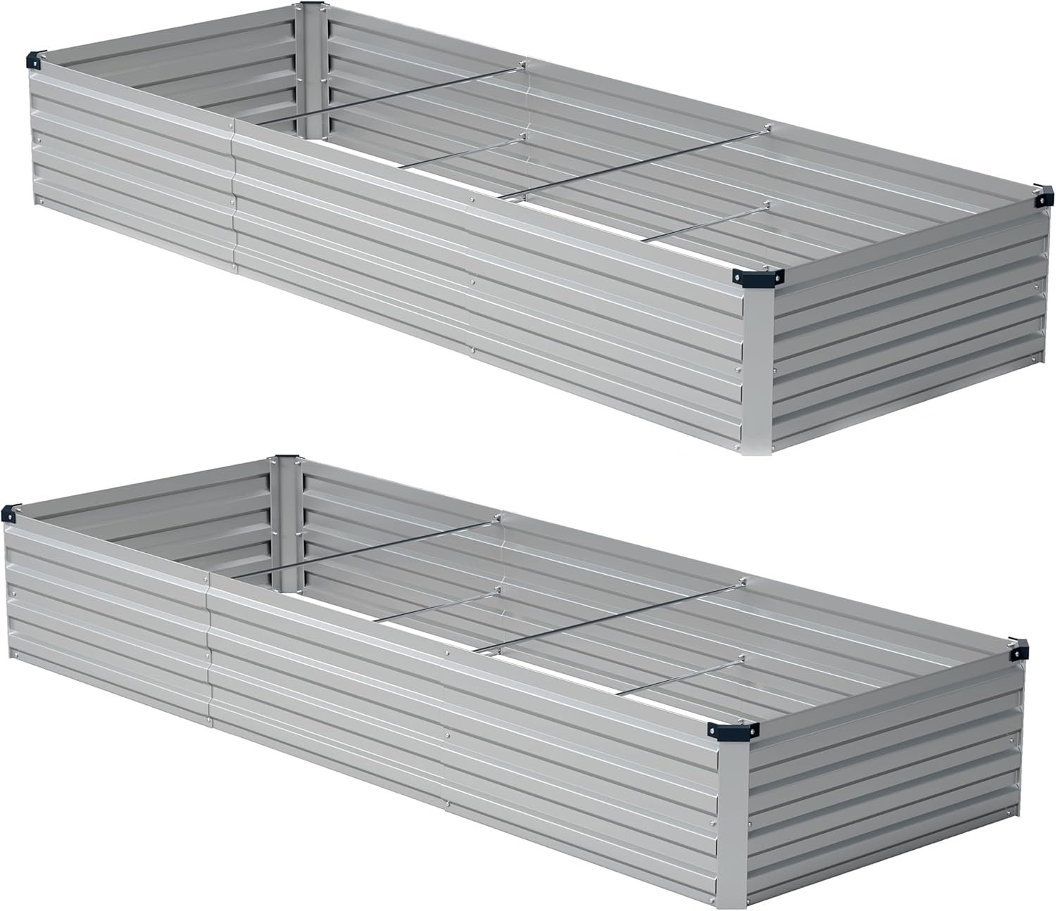 zunatu 10x2x1ft(2 Pack) Galvanized Raised Garden Bed,Outdoor Planter Boxes Metal Patio Kit Planting Bed for Vegetables Flowers,Silver