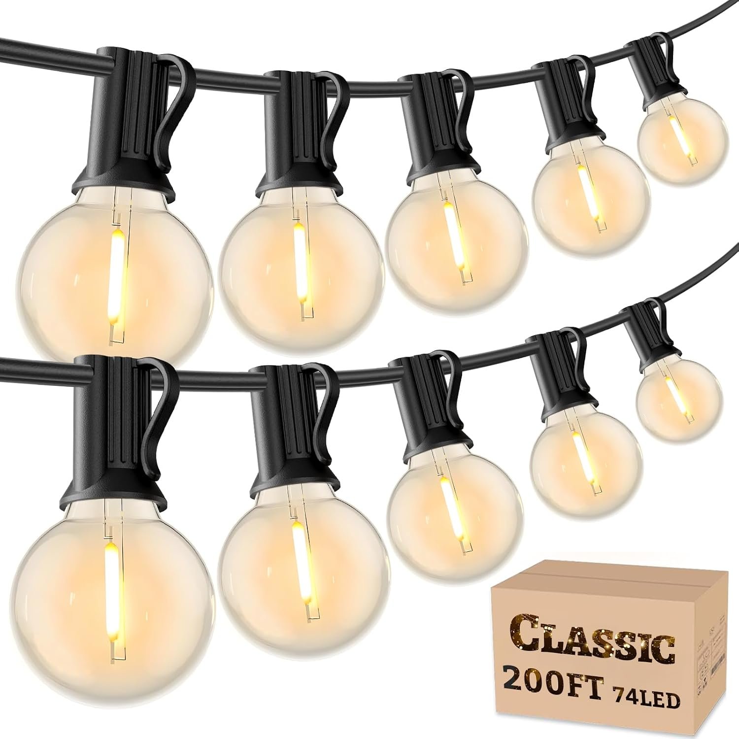 RTTY 200 FT Outdoor String Lights Patio Light for Outside, Waterproof G40 Shatterproof LED Bulbs, Dimmable Hanging Connectable Globe Lighting for Backyard, Cafe, Bistro, Market, Balcony, Porch, 2700K