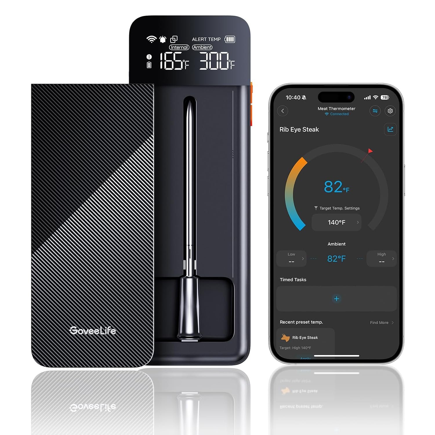 GoveeLife Smart Wireless Meat Thermometer with Bluetooth WiFi Ultra Range, Digital Oven Thermometer with Accuracy ±1.8°F, Charge Magnetic Base, Alarm, Kitchen Tools Suitable for BBQ, Grill, Smoker