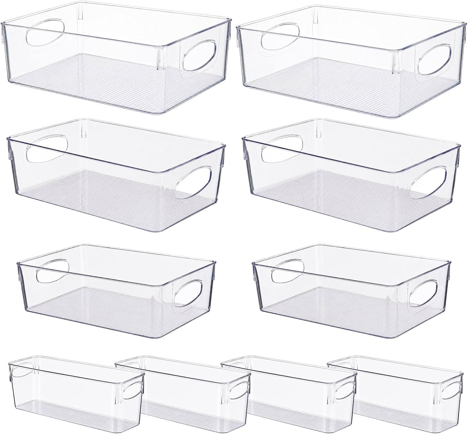 UFORU 10 Pack Clear Pantry Organizers and Storage, Stackable Plastic Storage Bins with Handles, Clear Storage Bins for Kitchen, Fridge, Freezer, Cabinet and Containers for Pantry Organization