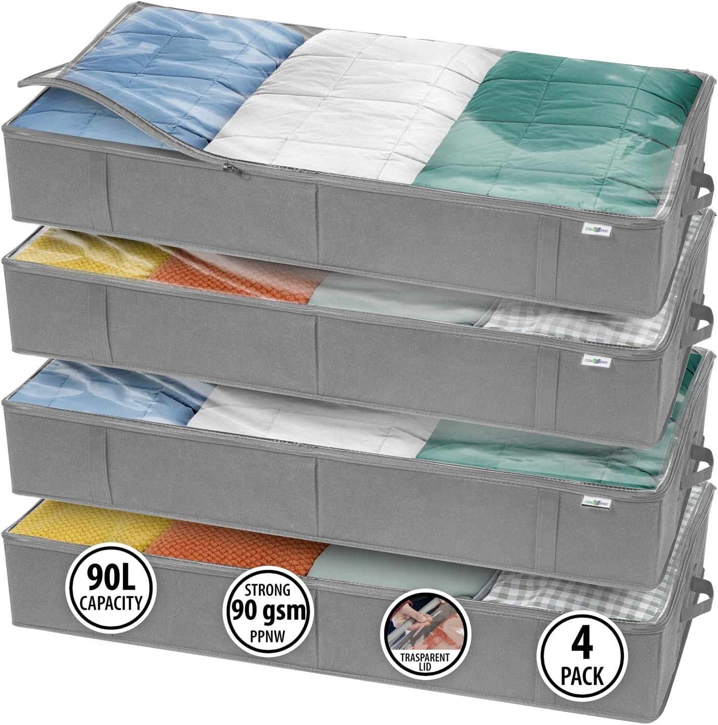 StorageExpert Closet Organizers and Storage – Maximize Space with Under Bed Storage Containers & Clothes Storage – Ideal Closet Organizer, Toy Storage Organizer & Underbed Storage (Grey, 4 Pack)