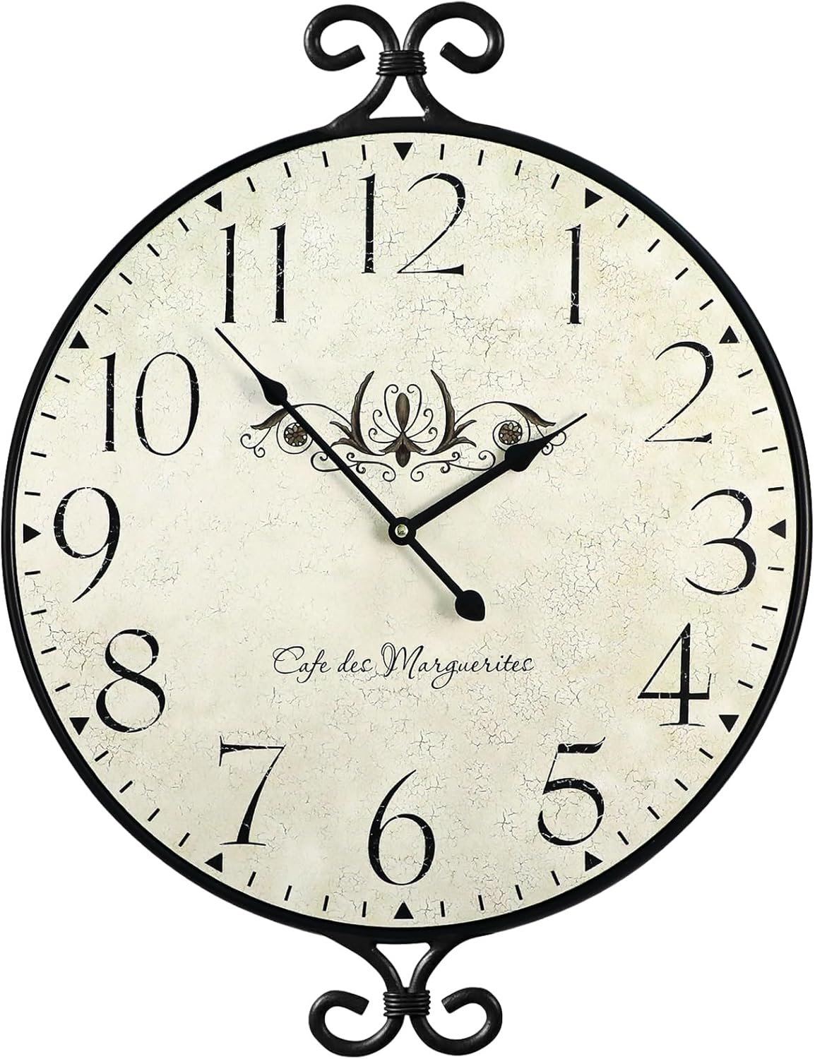 Farmhouse Wall Clock, 17H×13.4D Inch, Wrought Iron Frame with Warm Gray Finish, Vintage Wall Clock Silent Battery Operated Wall Clocks for Home Living Room Kitchen Bedroom