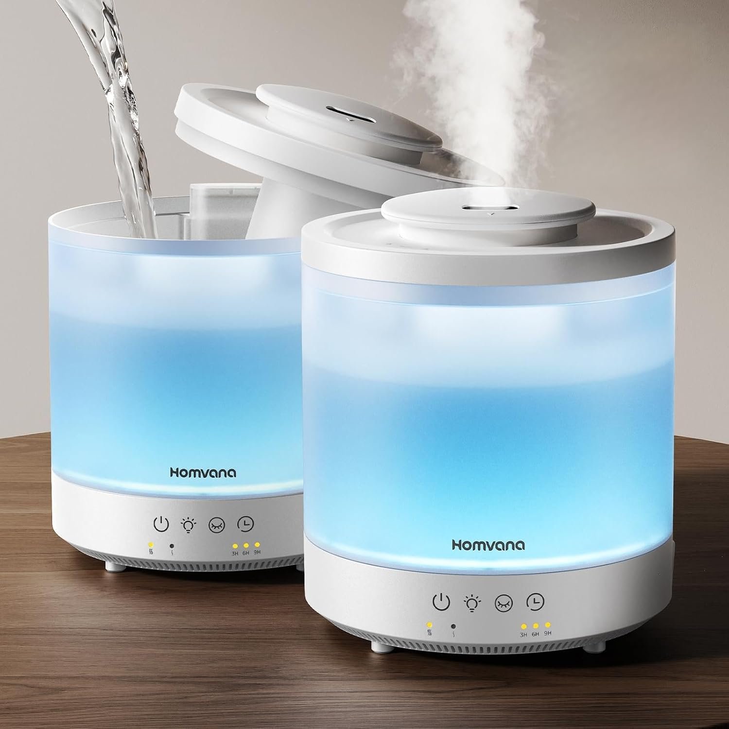 [2 Packs] Homvana 1.5L Cool Mist Top Fill Humidifiers for Bedroom & Baby Nursery, 3 in 1 Ultrasonic Humidifier & Oil Diffuser for Congestion Relief, 28dB Quiet, Night Lights for Home Plants Offices
