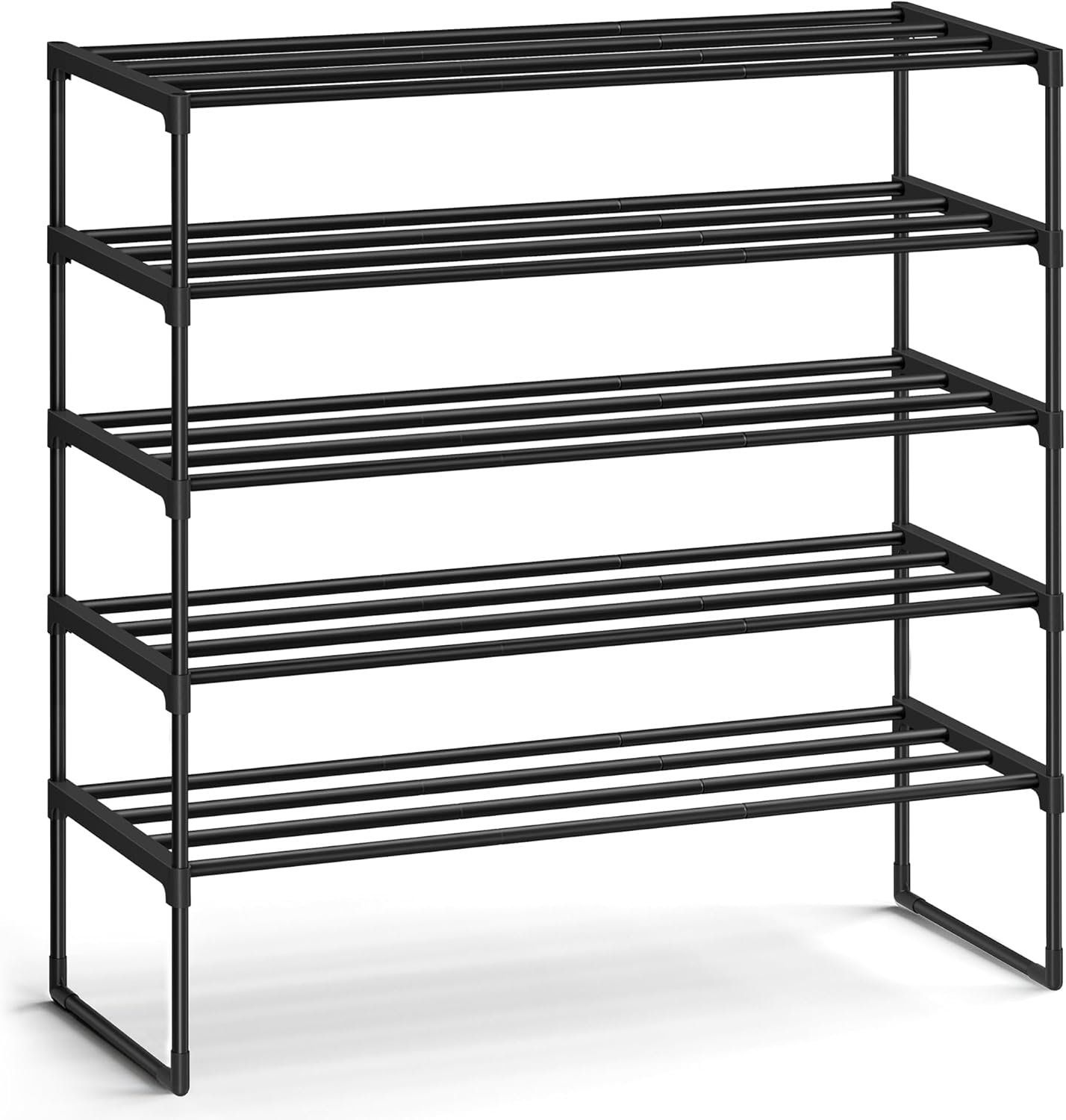 SONGMICS Shoe Rack, 5-Tier Shoe Organizer, Metal Storage Shelf, Upright or Upside Down, for 20-25 Pairs, Stackable, for Entryway, 11.8 x 36.2 x 35.4 Inches, Black ULSA305BH01