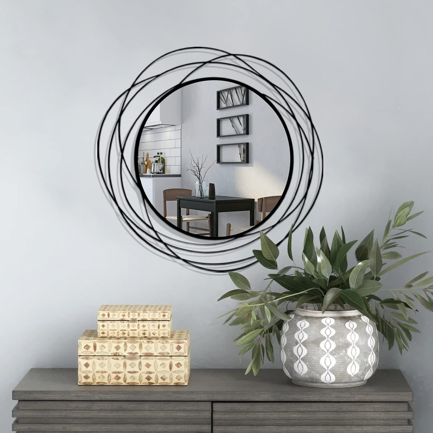 ironsmithn Wall Mirror Mounted Round Decorative Mirrors Circle for Bathroom Vanity, Living Room or Bedroom (Black1)