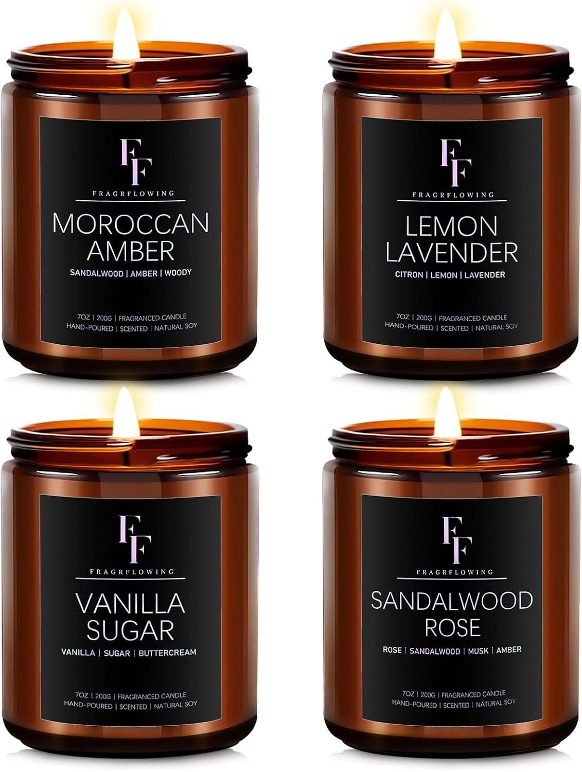 Scented Candles for Home Scented Aromatherapy Candles, 4 Pack 28 Oz Soy Wax Candle Gift Set Valentine’s Day Gift for Women Men (Lavender/Vanilla//Sandalwood Rose/Moroccan Amber)