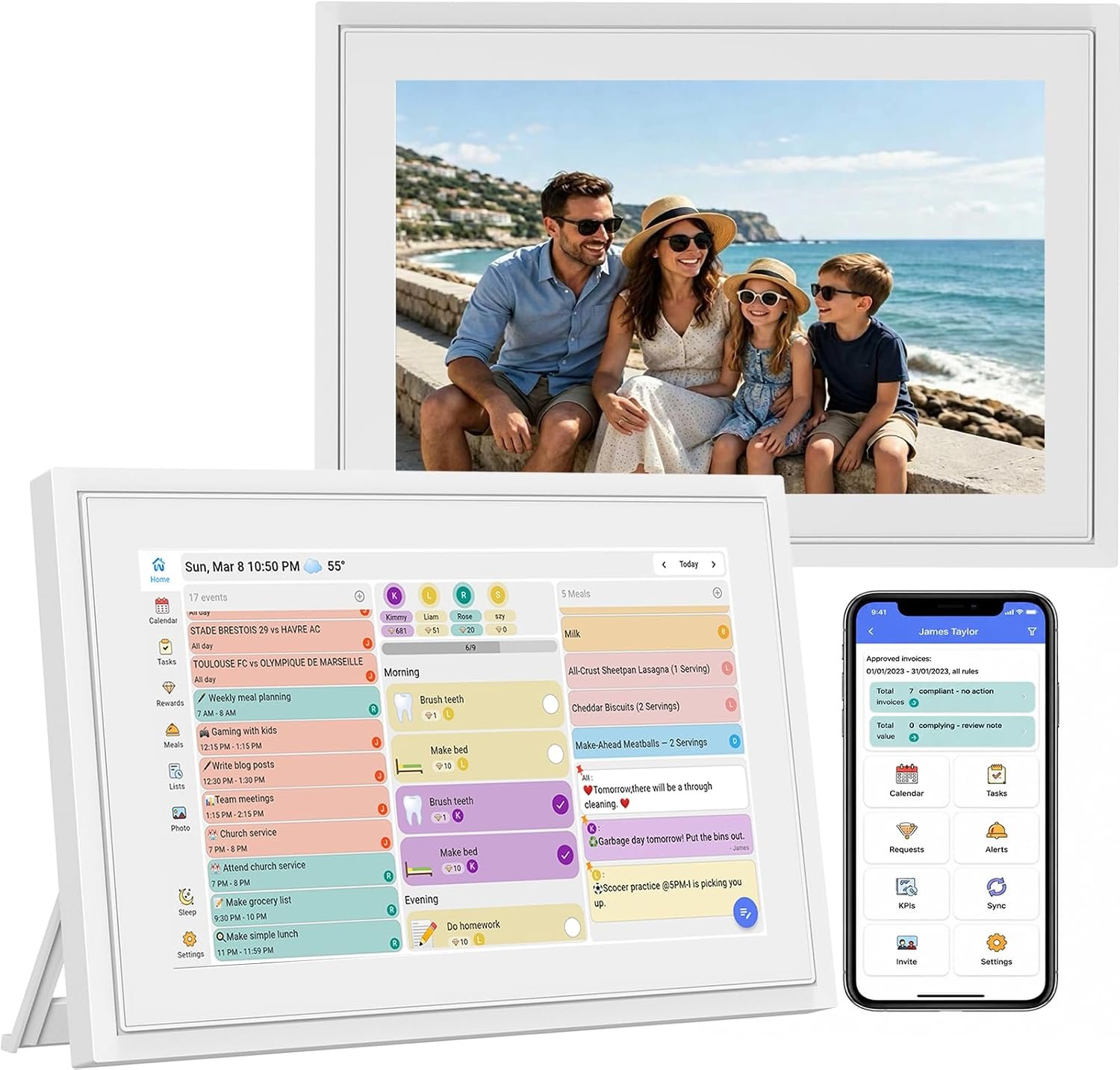 10.1″ calendar Electronic Planner with Cross-Platform Sync, Chore Tracking, Meal Planning & Photo Display