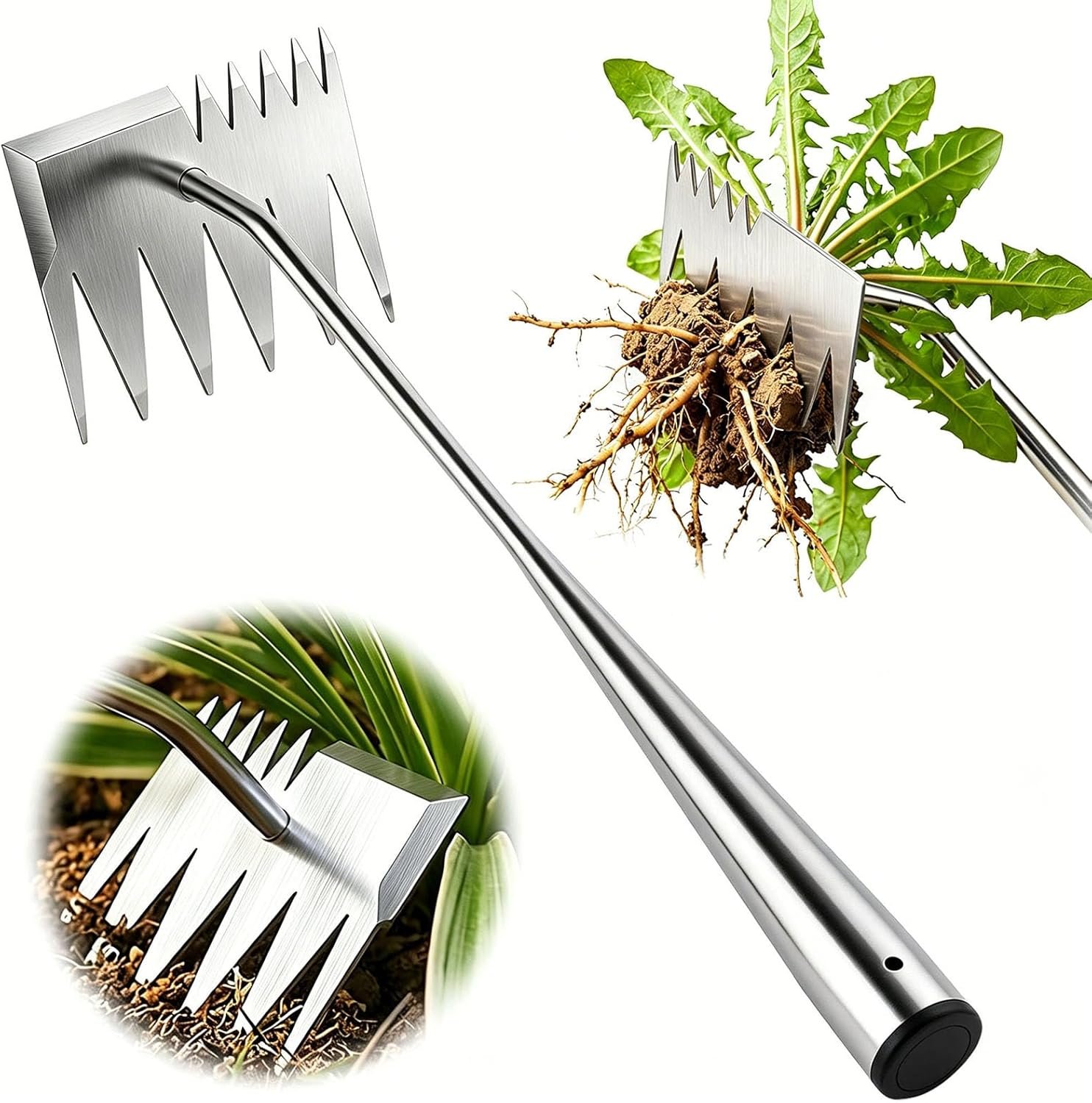 Weed Puller Tool, 2026 Upgraded Portable Manual Weeding Tools Gardening, 6 Teeth Dual Head Stainless Steel Hand Garden Weeding Rake, Weed Remover Tool for Gardening Backyard Yard Farm Planting Weeding