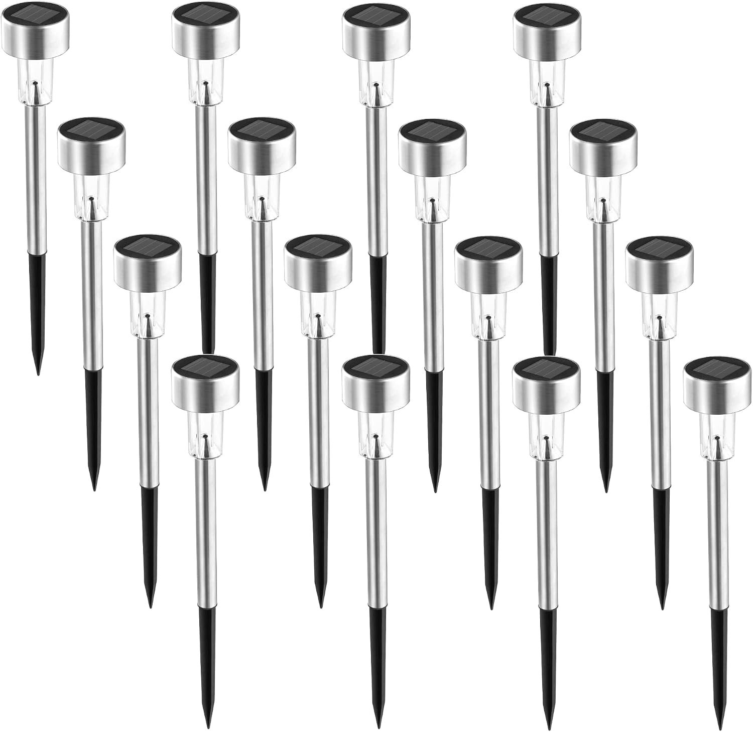 SOLPEX 16 Pack Solar Outdoor Lights Pathway, Stainless Steel Solar Lights Outdoor Waterproof,LED Landscape Lighting Walkway for Landscape/Patio/Lawn/Yard/Driveway-Cold White