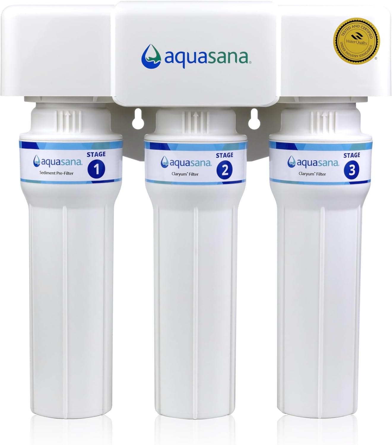 Aquasana Under Sink Water Filter | 3-Stage Max Flow Filtration | Reduces up to 99.99% of 78 Contaminants – PFAS, Lead, Chlorine, Cysts, & More | Under Counter Drinking Water Filter | AQ-6300M-NF