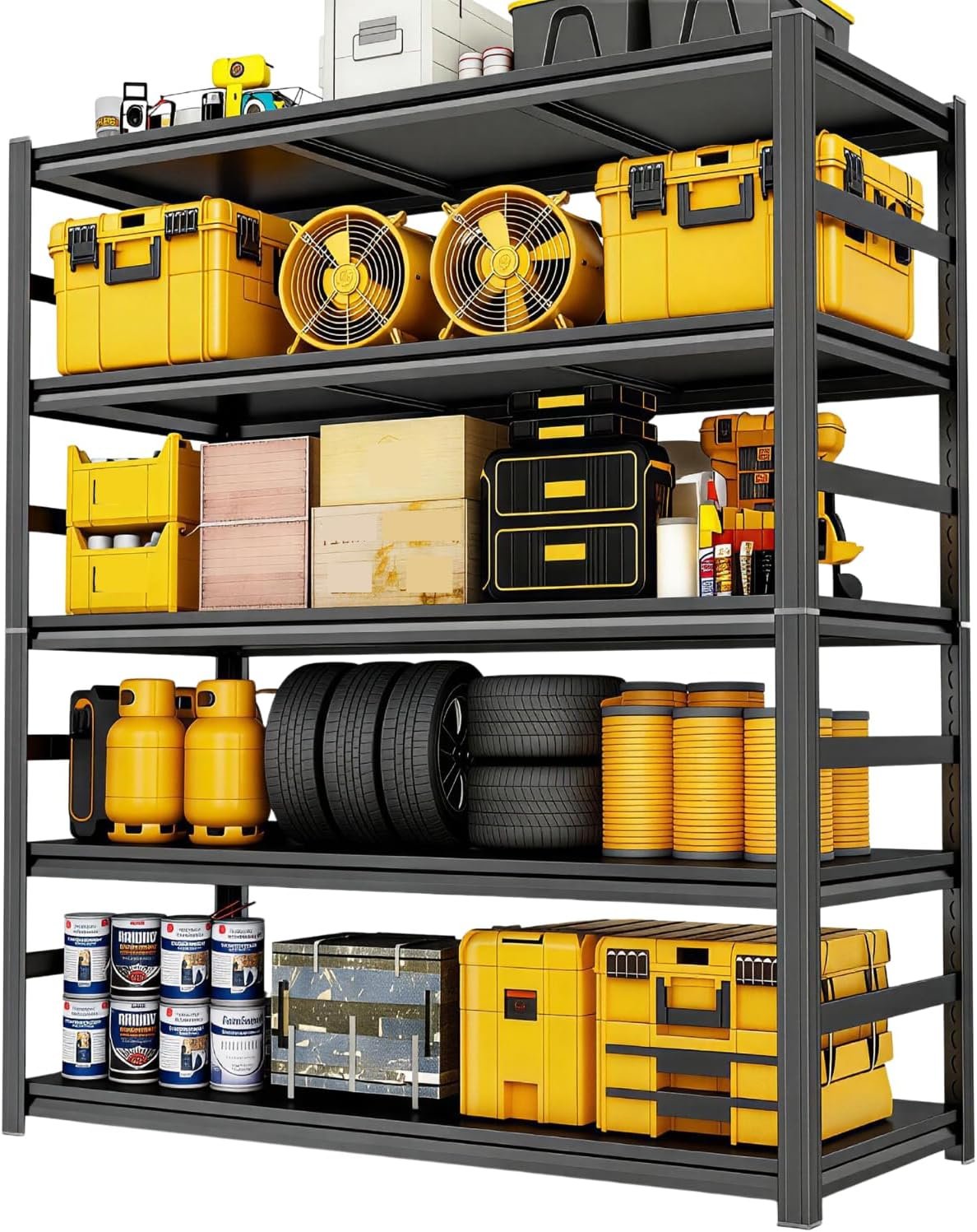 Garage Shelving, Heavy Duty Storage Shelves, Adjustable Boltless Units | Metal Shelving with Double Layer Posts, Industrial Steel Shelving for Garage Basement Warehouse Kitchen, Black, 72H*36W*16D