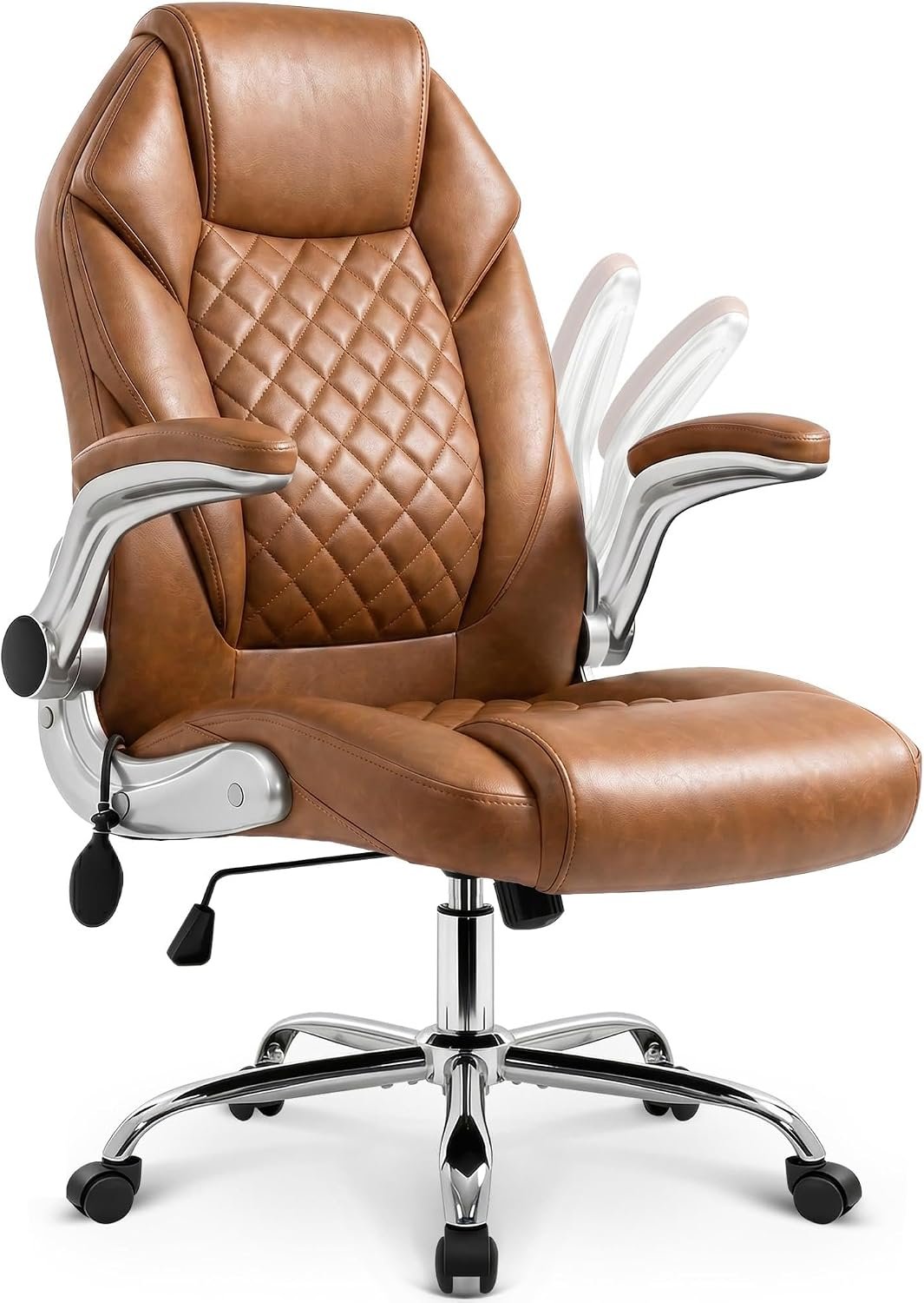 NEO CHAIR Executive Office Chair High Back Ergonomic Computer Desk Chair with Adjustable Lumbar Support Padded FILP-up Arms PU Leather Comfy Task Tilt Swivel for Home (Brown)