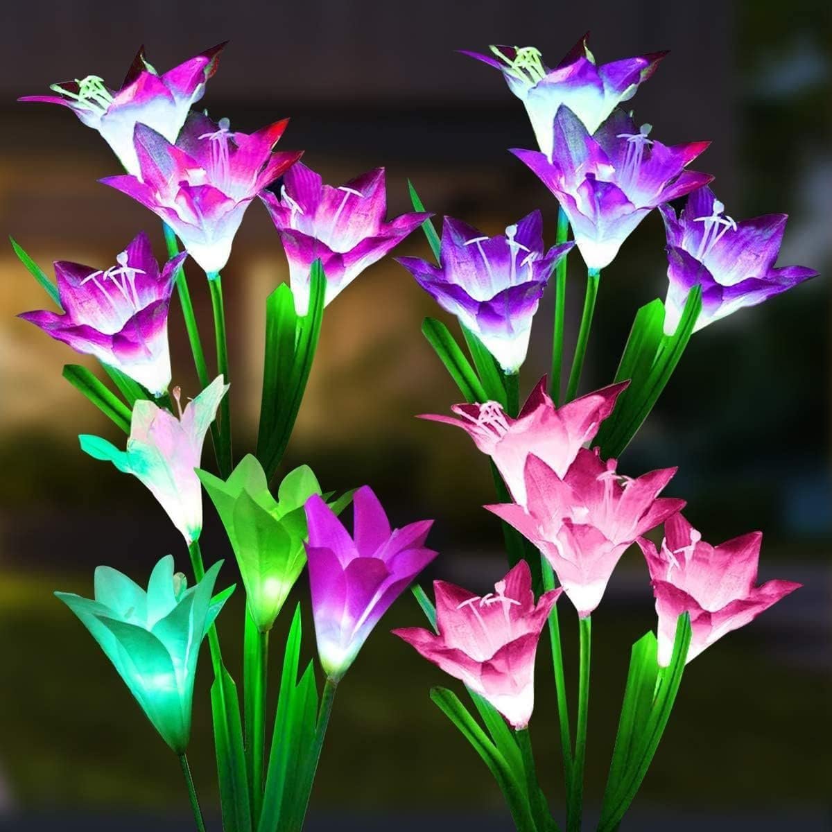 SOLARBABY Solar Lights Outdoor – Lily Flower Solar Garden Lights, 4 Pack Lights Outdoor Waterproof Multicolor Changing LED Flower with Bigger Lily for Patio Yard Pathway Balcony Outdoor Décor