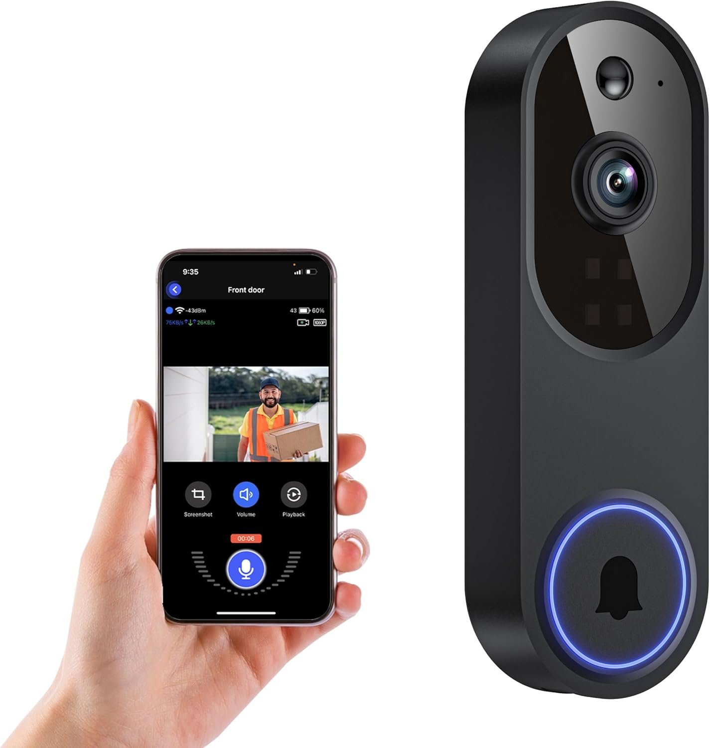 Video Doorbell Camera, Wireless Security Camera, 1080p, Battery Powered, AI Motion Detection, Night Vision, Two-Way Audio, Cloud Storage, 2.4 GWi-Fi, for Visitor, Baby Monitor