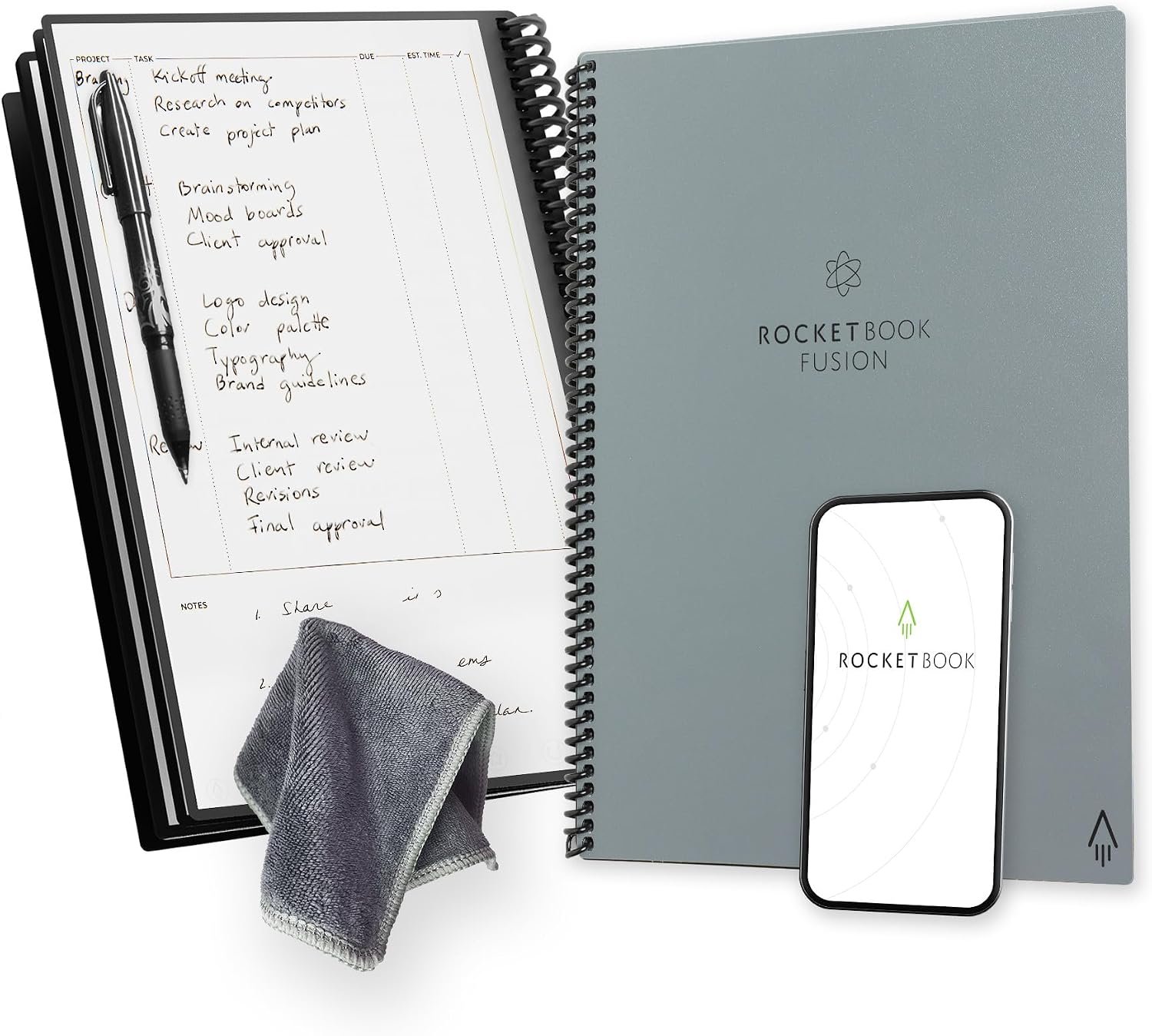 Rocketbook Fusion Reusable Undated Productivity Planner, Letter Size 8.5×11, Gray – Goals, Monthly and Weekly Calendar, Daily To-do List, Lined and Dotted Notes Pages