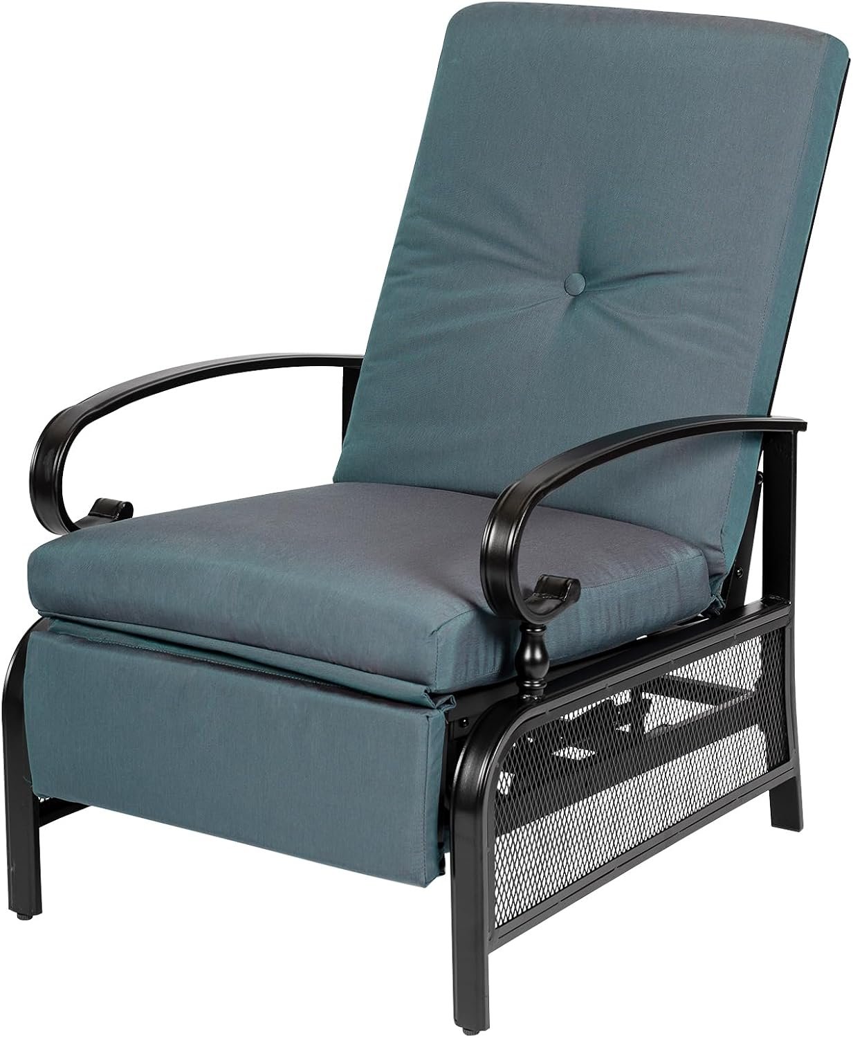Oakcloud Adjustable Outdoor Lounge Chair Metal Patio Relaxing Recliner Chair with Removable Cushions(Peacock Blue)
