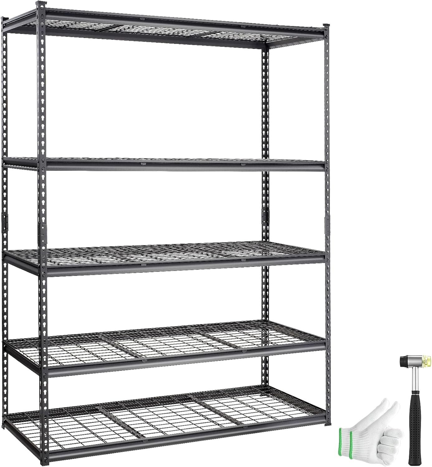VEVOR Storage Shelving Unit 5-Tier Adjustable 2000 lbs Capacity Black | Heavy Duty Garage Shelves Metal Organizer Wire Rack, 60″ x 24″ x 78″ for Kitchen Pantry Basement Bathroom Laundry Closet