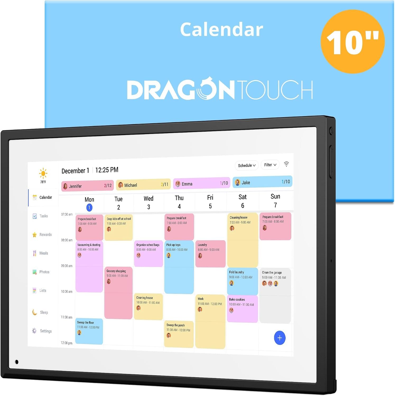 Digital Calendar Touch Screen 10 Inch, Electronic Calendar Chore Chart with 1080P Interactive Touchscreen for Family Monthly/Weekly/Daily Planner, Smart Calendar with Desk Mount – Black
