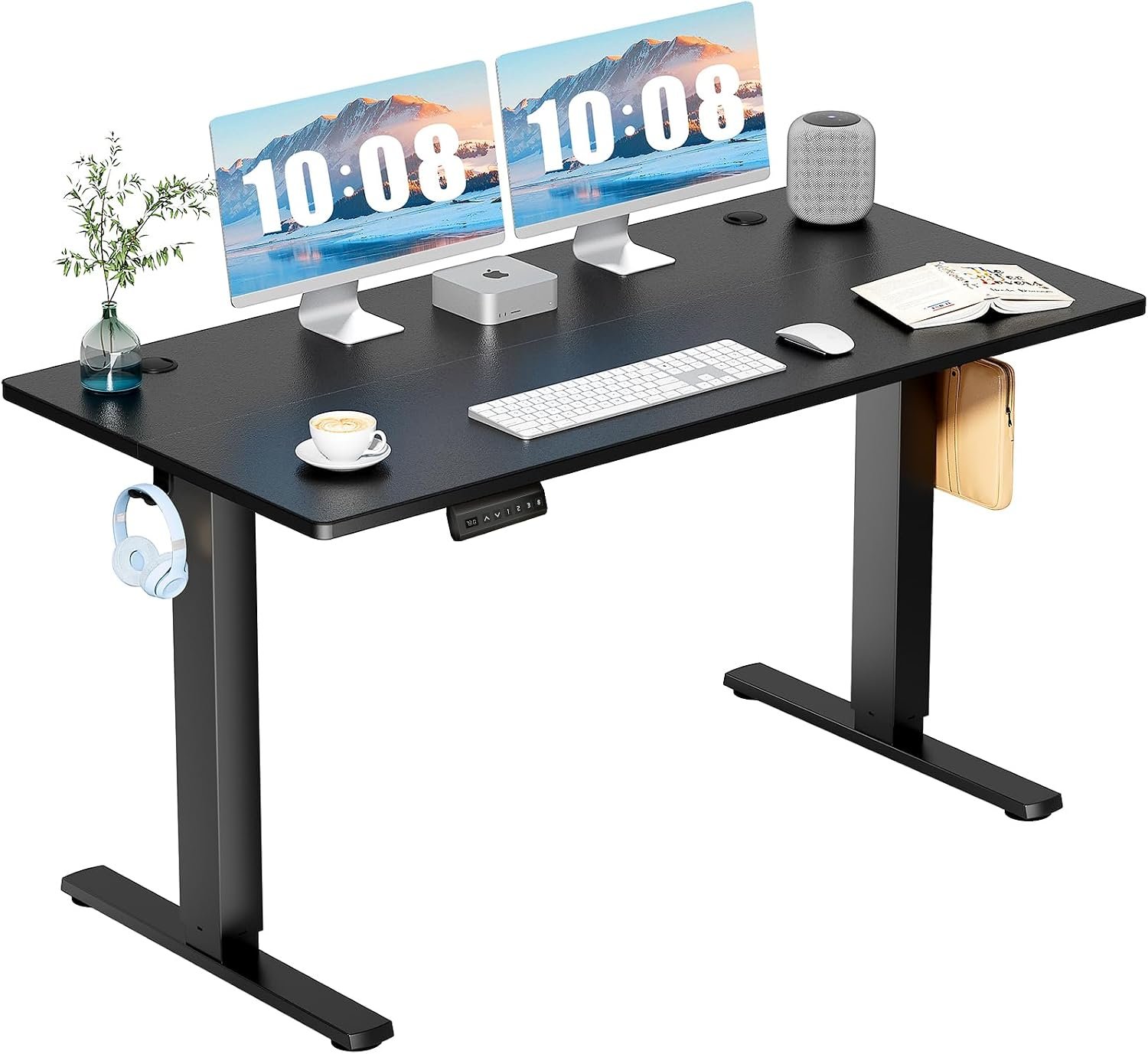 DUMOS 55 Inch Electric Standing Desk Height Adjustable, Sit to Stand Computer Workstations Large Work PC Table Home Office Writing Gaming Desks with Memory Presets for Walking Pad, Bedroom, Black