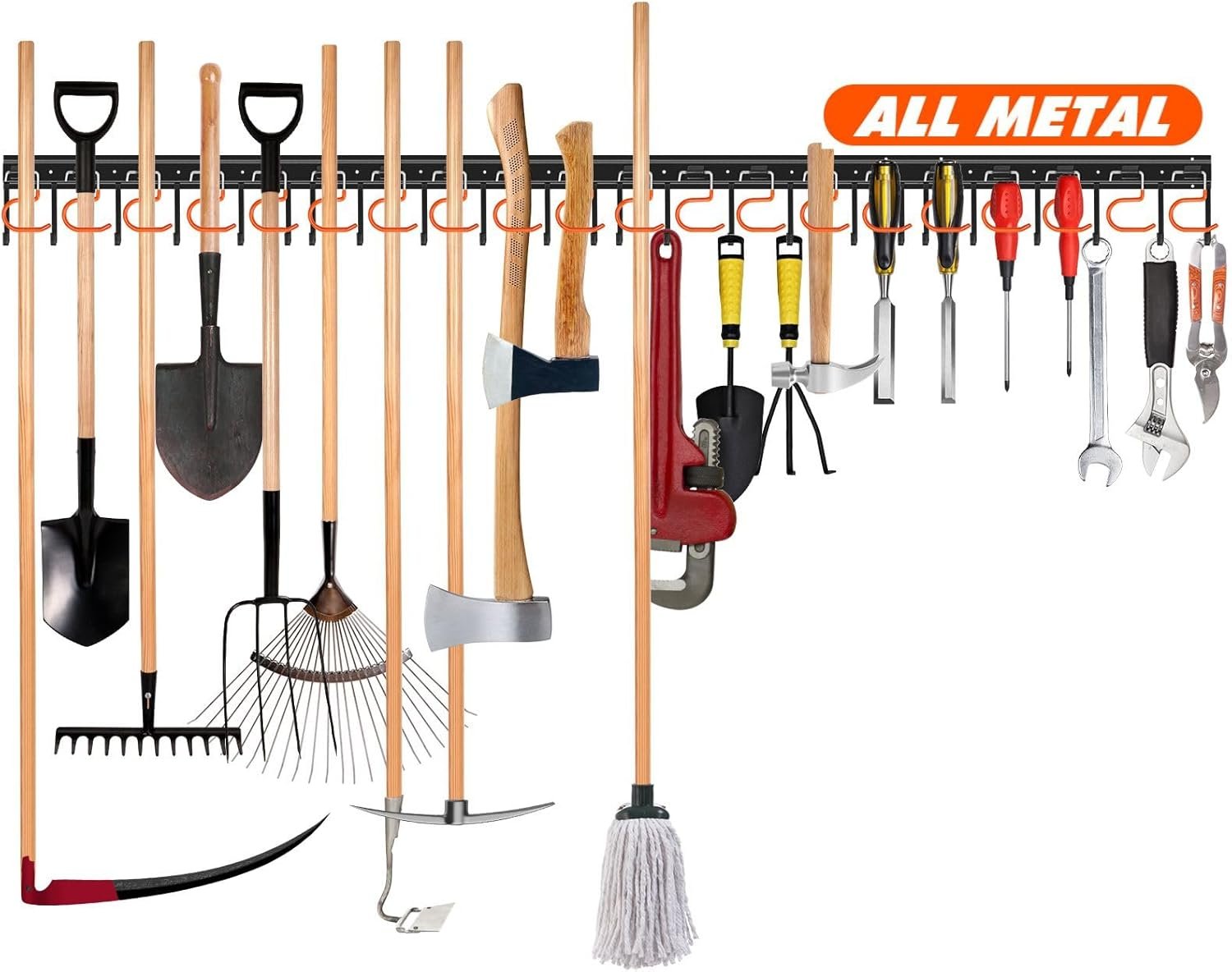 TVKB 68” All Metal Garden Tool Organizer Adjustable Garage Tool Organizer Wall Mount Garage Organizers and Storage with Heavy Duty Hooks Tool Hangers for Garage Wall, Shed, Garden