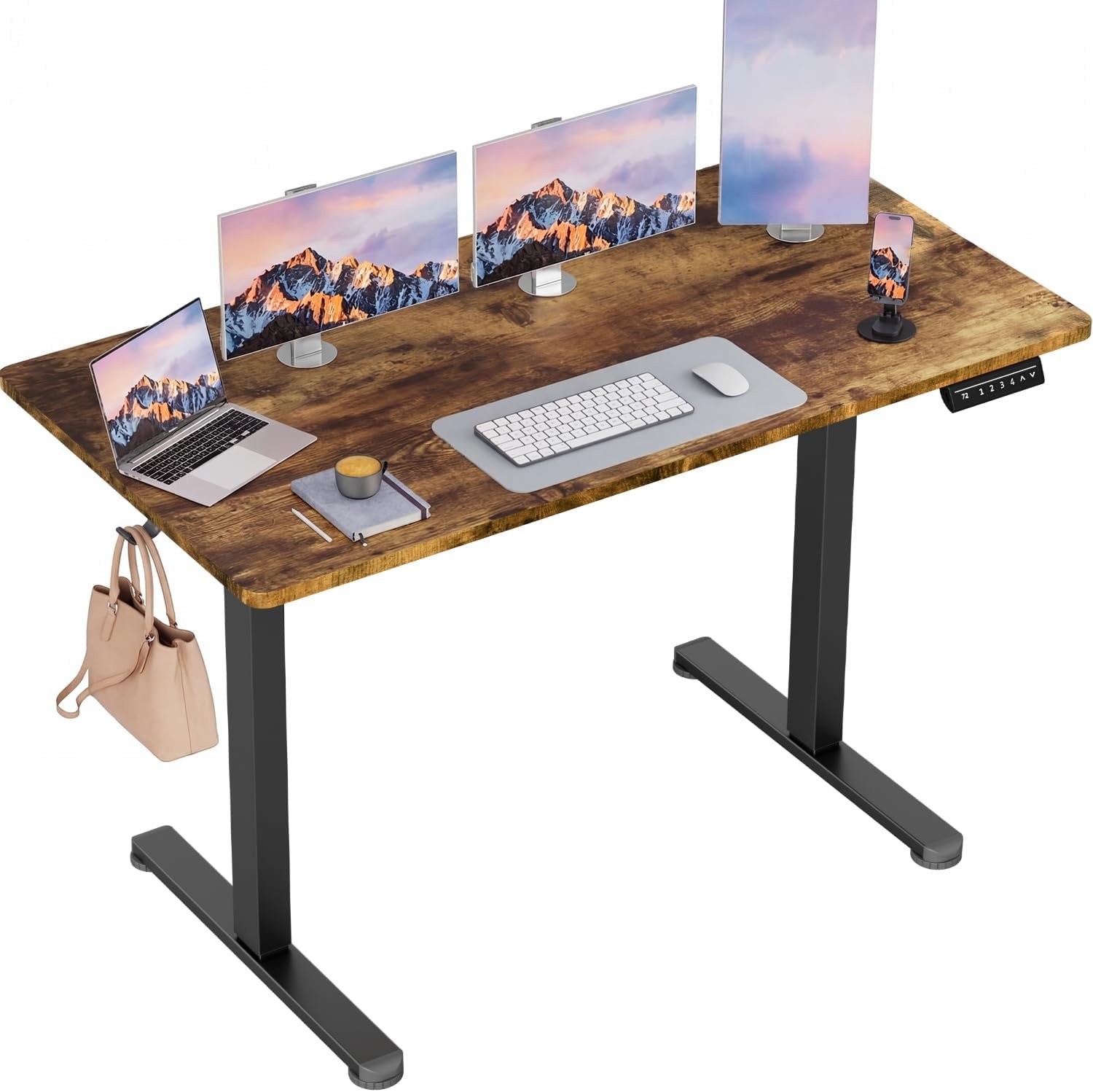Furmax Electric Standing Desk, 45 x 24 Inches Sit Stand up Desk, Sit Stand Height Adjustable Home Office Desk with 4 Height Position Memory (Rustic Brown, 45)
