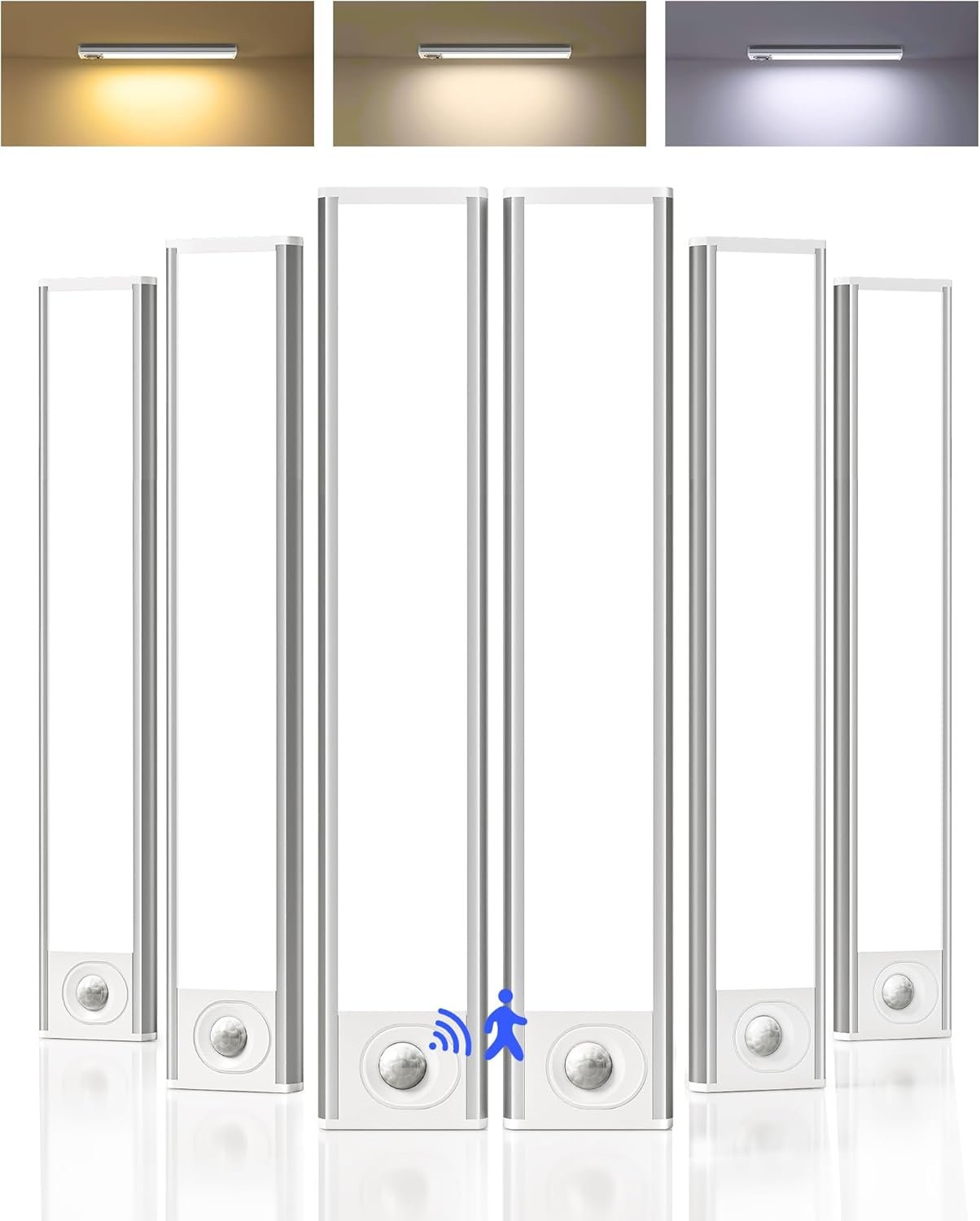 6-Pack Under Cabinet Lighting, 1800mAh Rechargeable Battery Motion Sensor Light Indoor, Dimmable & 3 Color Temps, Magnetic Closet Lights, Wireless Under Counter Lights for Kitchen (8inch)