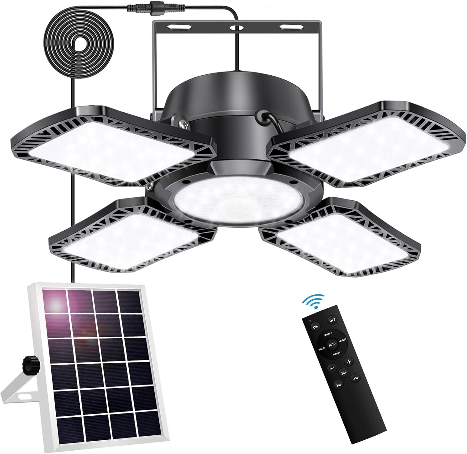 Solar Shed Light Outdoor Indoor, 176LED Solar Powered Motion Sensor Pendant Light Daytime Available, Solar Indoor Lights with 5 Lighting Modes & Remote for Shed Gazebo Barn Garage Home