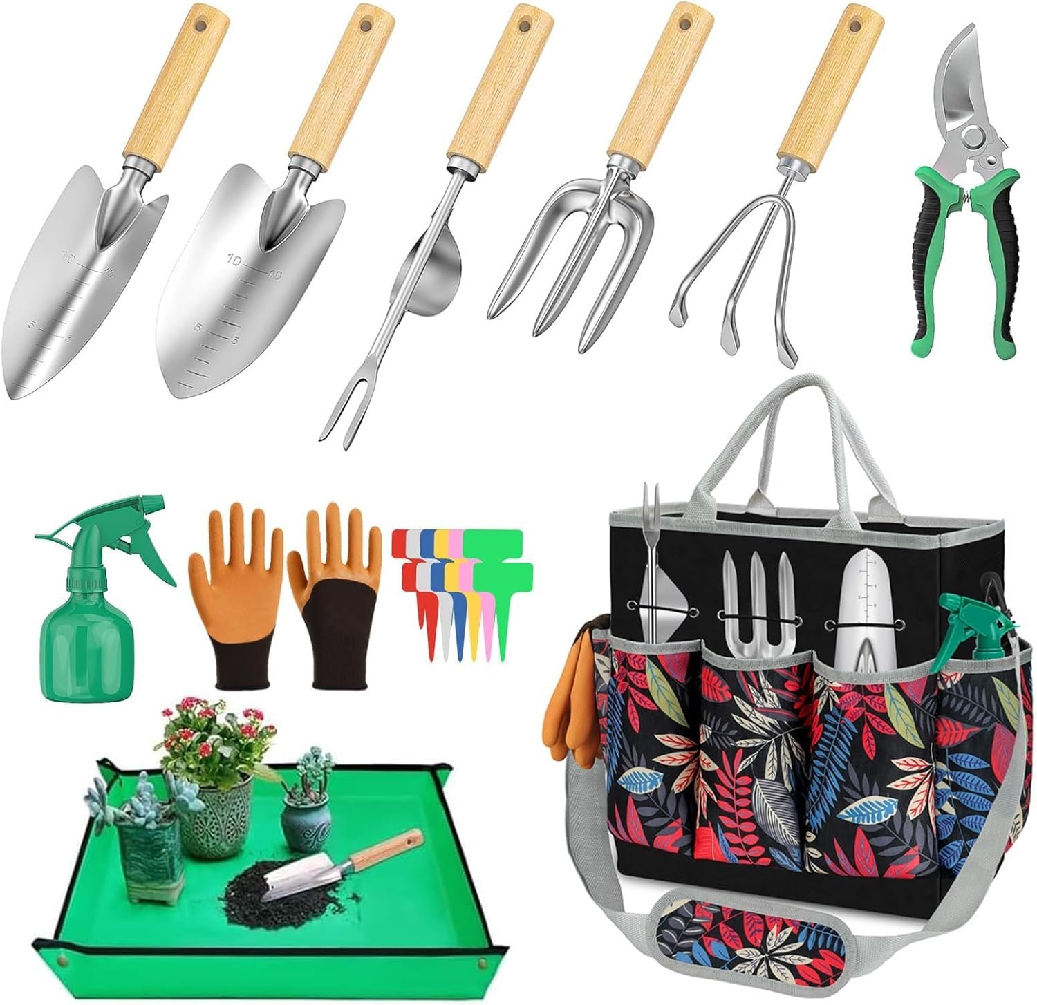 Garden Tool Set – 22Pcs Heavy-Duty Stainless Steel Rust-Proof Gardening Tools with Organizer Handbag, Ergonomic Wood Handles for Planting, Gardening Gifts for Women, Mother, Beginning Gardener
