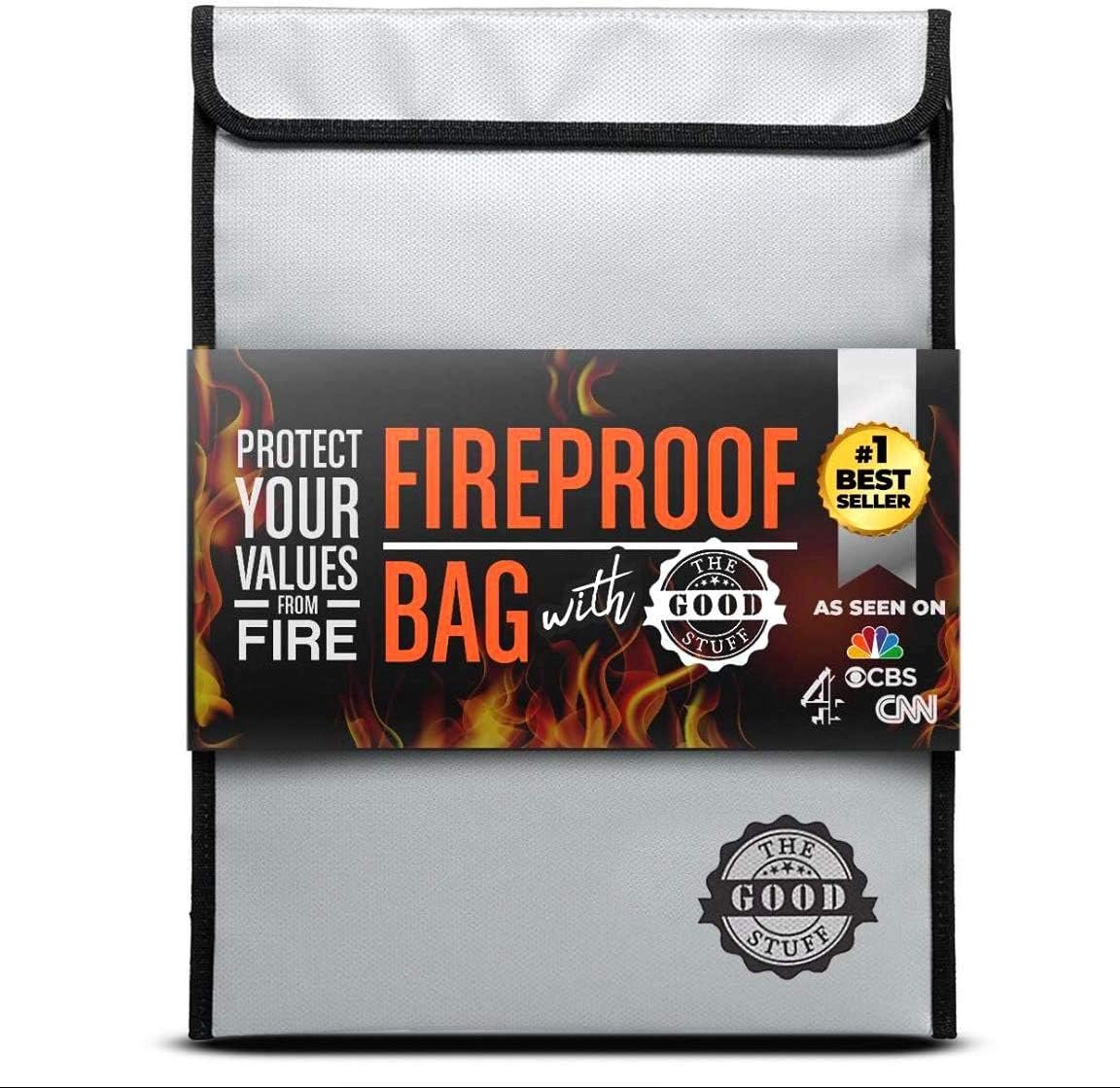 The Good Stuff Fireproof Document Bag Legal Size: 15″ x 11″ [2000°F Rated] Protect Birth Certificates, Contracts, Legal Papers, Cash, and Other Valuables – Water and Fire Resistant File Bags