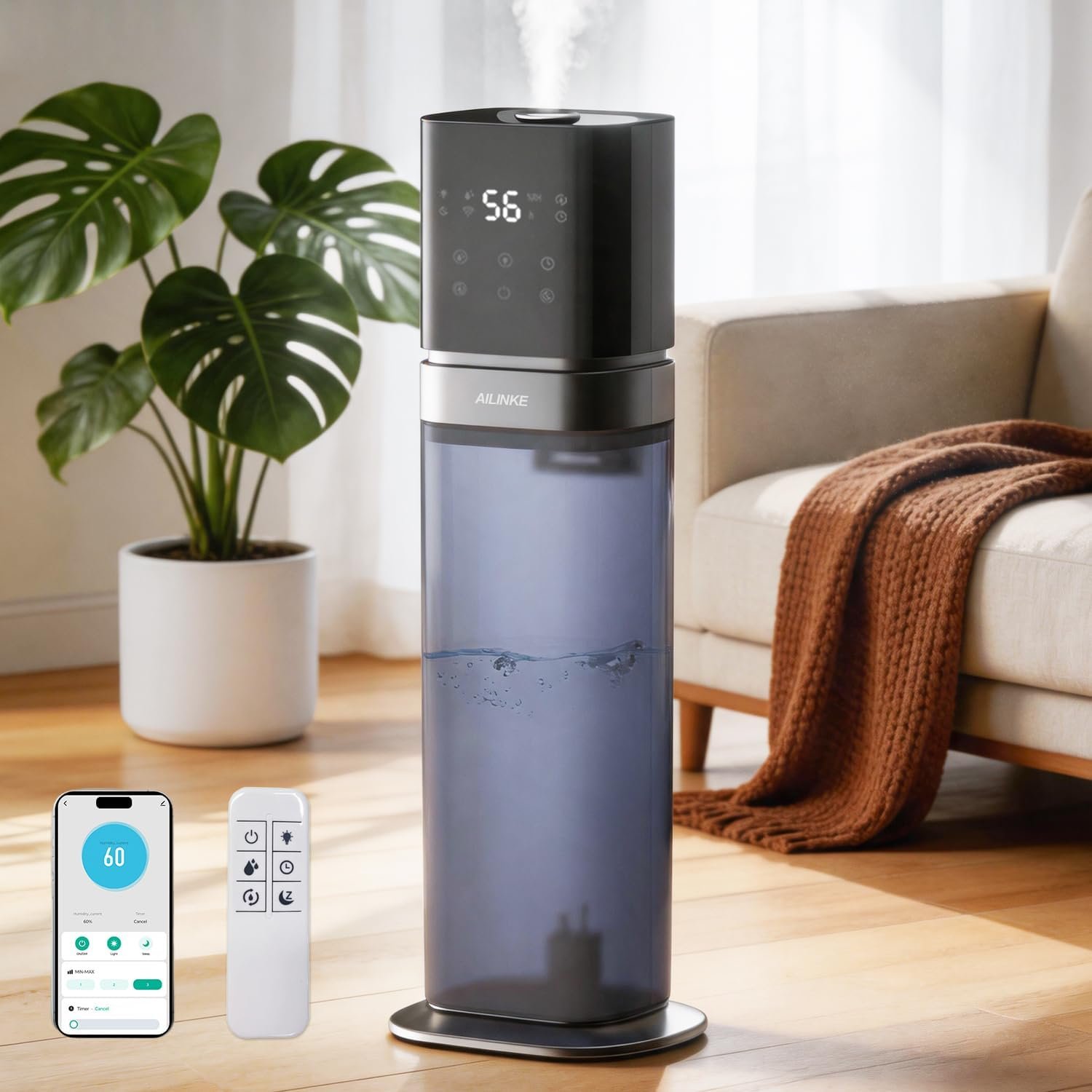 Humidifiers for Bedroom 2.1Gal/8L, Smart Humidifier for Large Room | Cool Mist Humidifiers for Home Kids Plants, Top Fill Humidifier with Extension Tube, WIFI APP & Voice Control, Blue