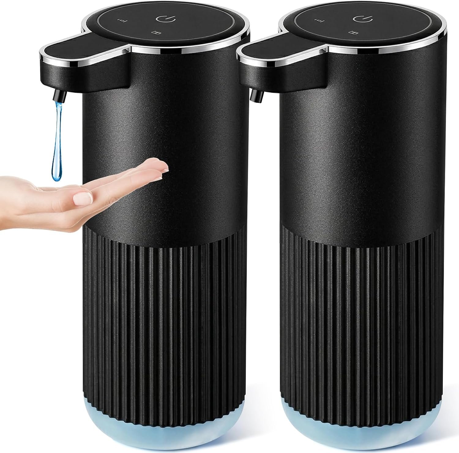RYTOXILO Automatic Soap Dispenser, 2 Pack Black Touchless Liquid Soap Dispenser for Bathroom, 13.5 Fl Oz Plastic Electric Auto Dish Soap Dispensers Wall Mount for Kithcen with Adjustable Volume