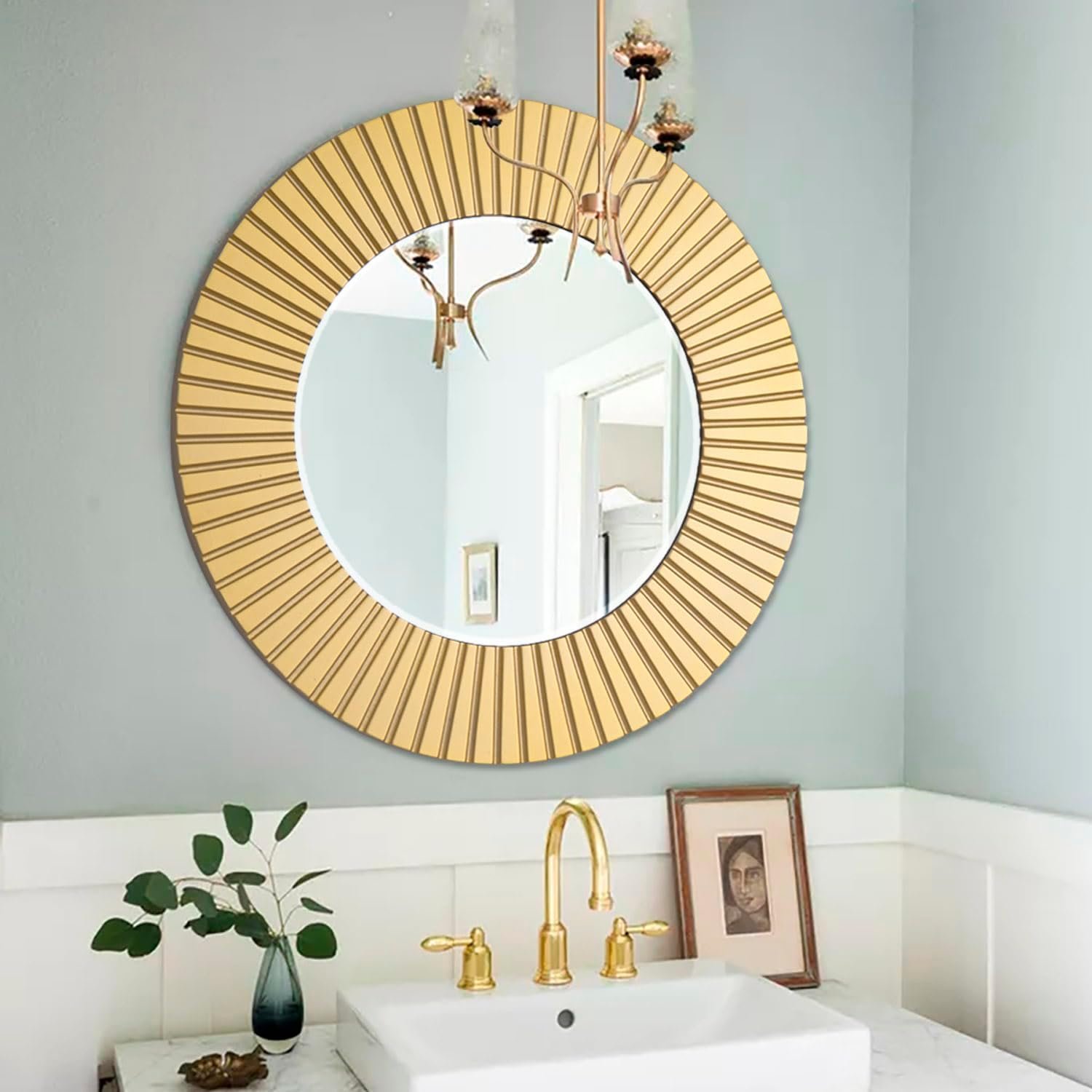 Chende Gold Mirror for Wall Decor, 30” X 30” Round Decorative Wall Mirror with Wood Frame, Elegant Accent Mirror for Living Room, Entryway, Bathroom