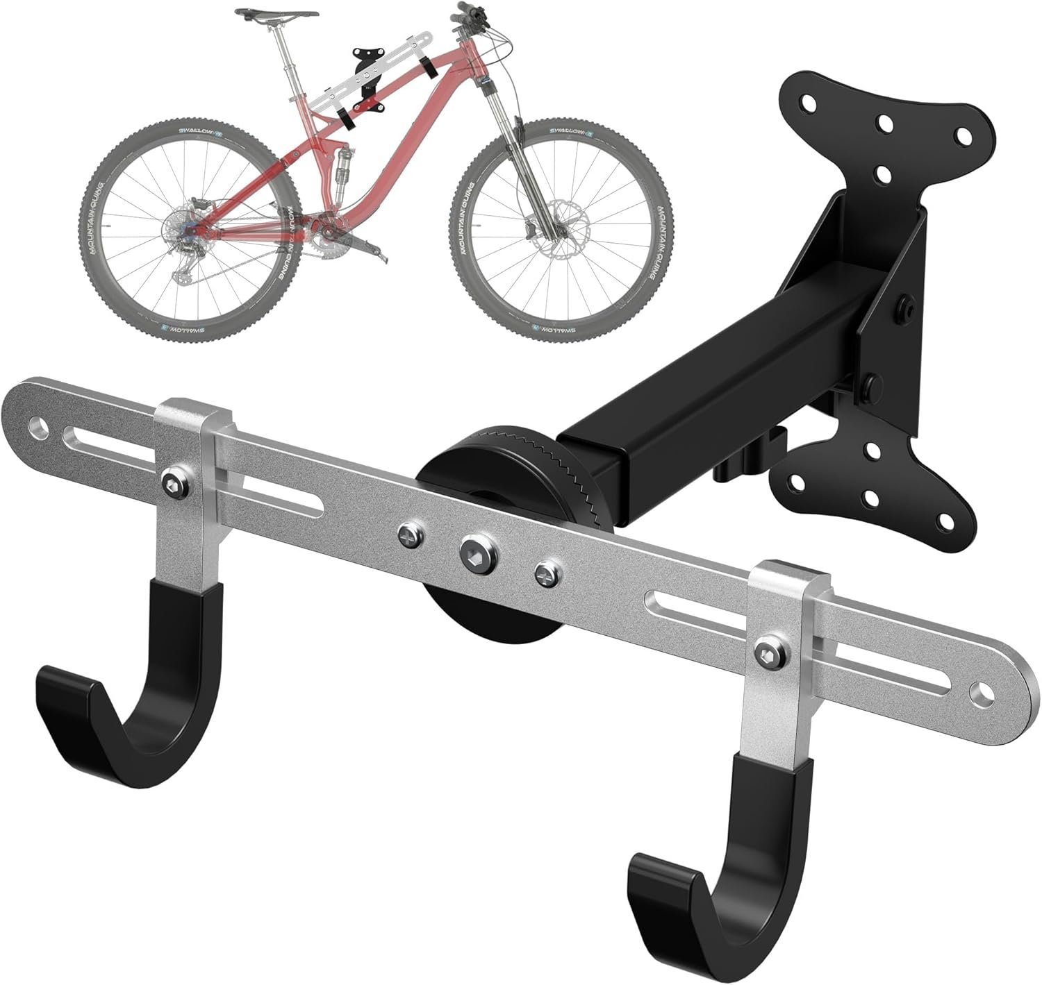 Bike Wall Mount Hanger for Garage, Heavy-Duty Durable Aluminum Alloy Horizontal Bicycle Storage Rack with Adjustable Hook, Hold up to 66lbs, for Road Mountain Hybrid Bikes in Garage