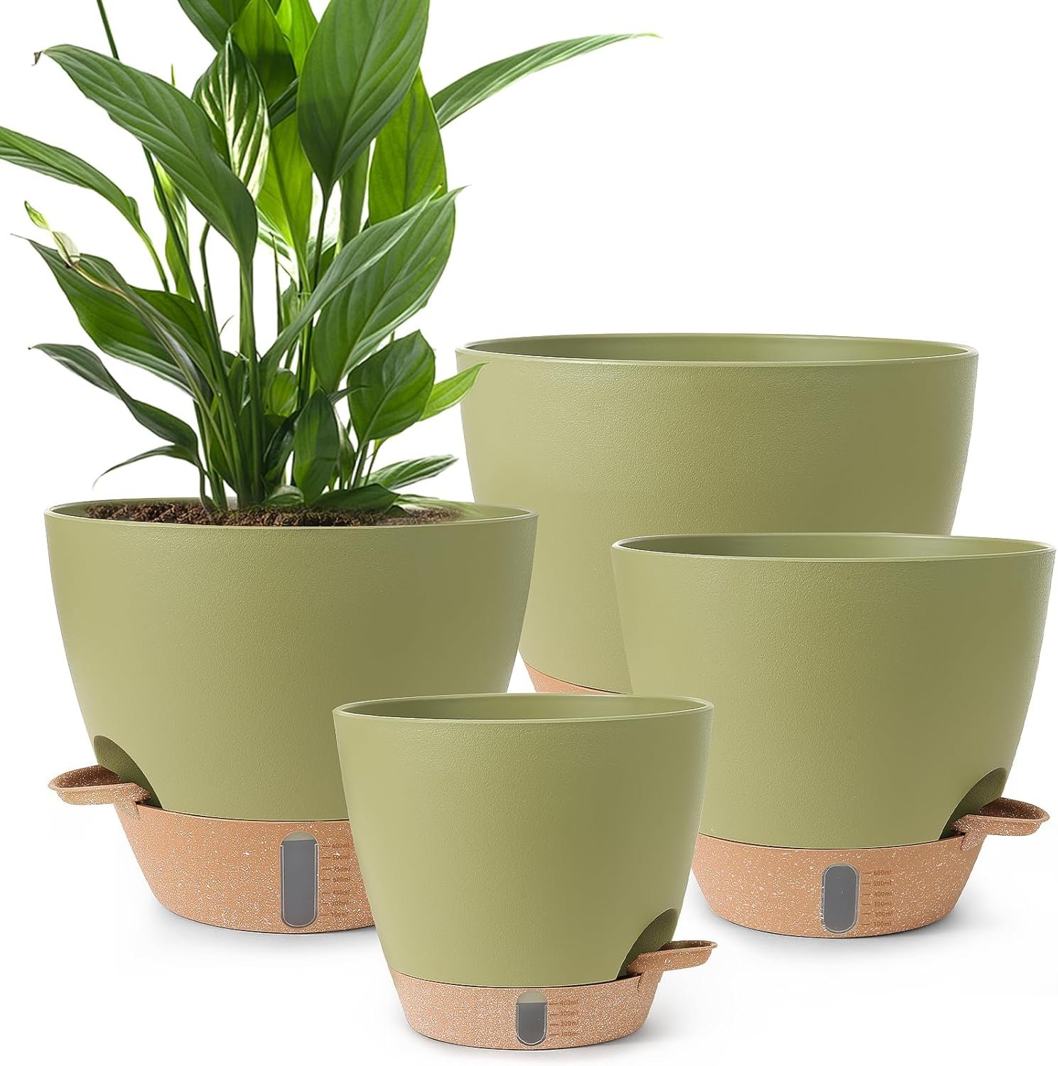 Self Watering Pots for Indoor Plants 12/10/9/8 Inch Large Plastic Self Watering Flower Pots Indoor Outdoor with Drainage Holes, Deep Reservoir,Nursery Planting Pot for Indoor Outdoor Plants