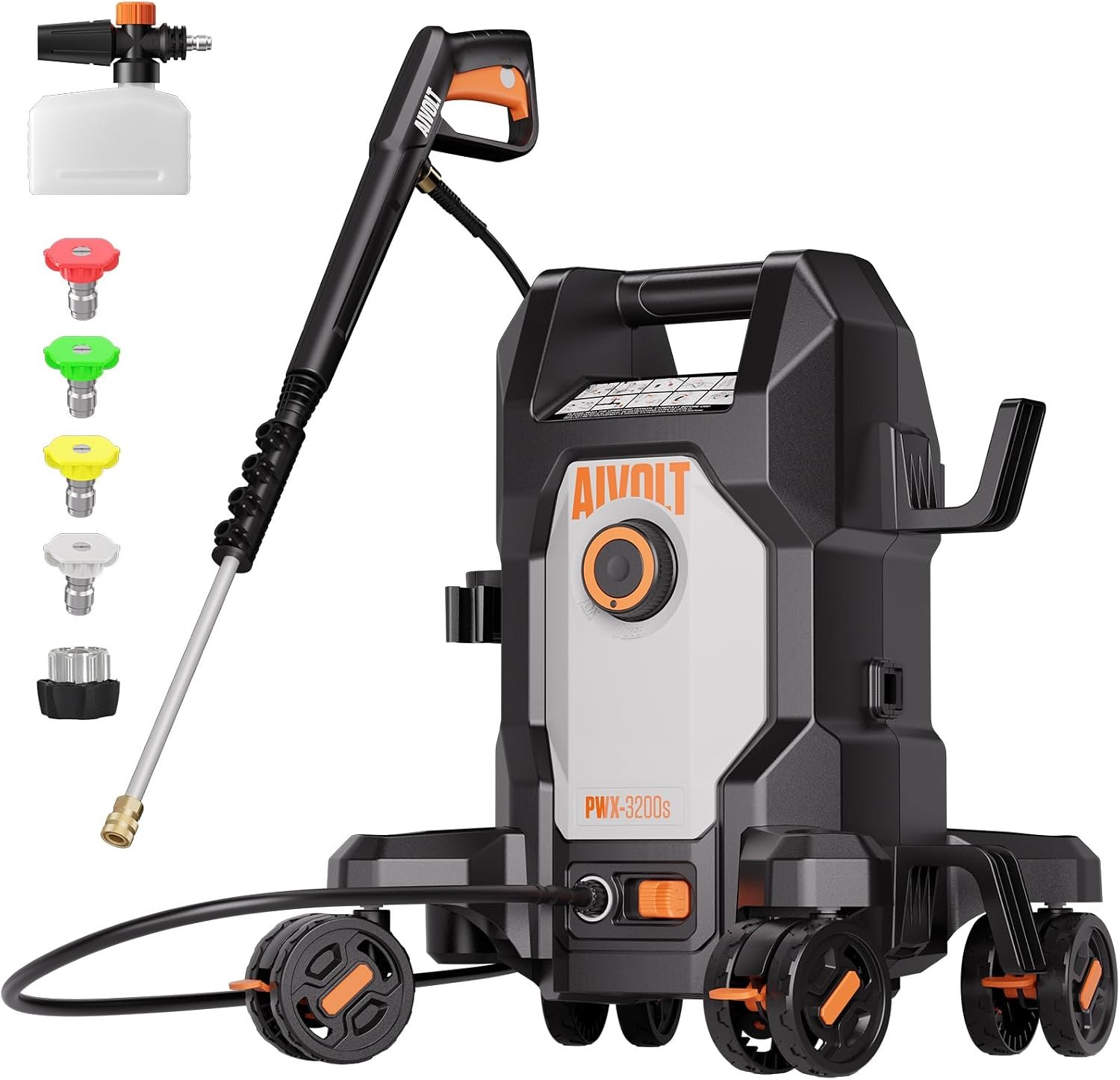 AIVOLT 4800PSI Electric Pressure Washer, Portable Power Washer with Anti-Tipping 4-Wheel Design, 36FT Cable & 25FT Hose, 4 Nozzles, Soap Tank for Cars, Driveways, Fences, Patios & Home