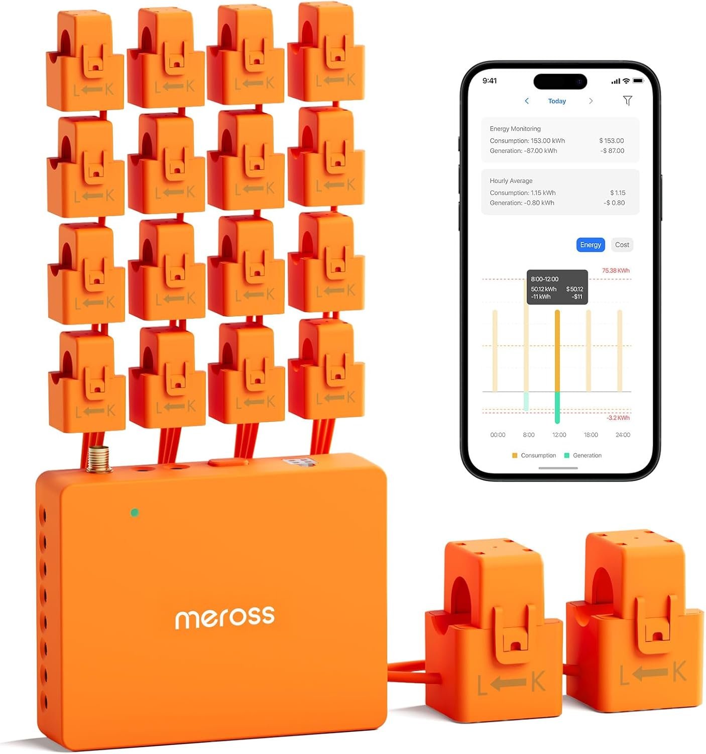 Meross Smart Energy Consumption Monitor with 18 Circuit Monitoring, Electricity Usage Monitor, Real-Time Power Usage Monitor, Home Assistant Support, Smart Alerts, No Subscriptions, 2-Year Warranty