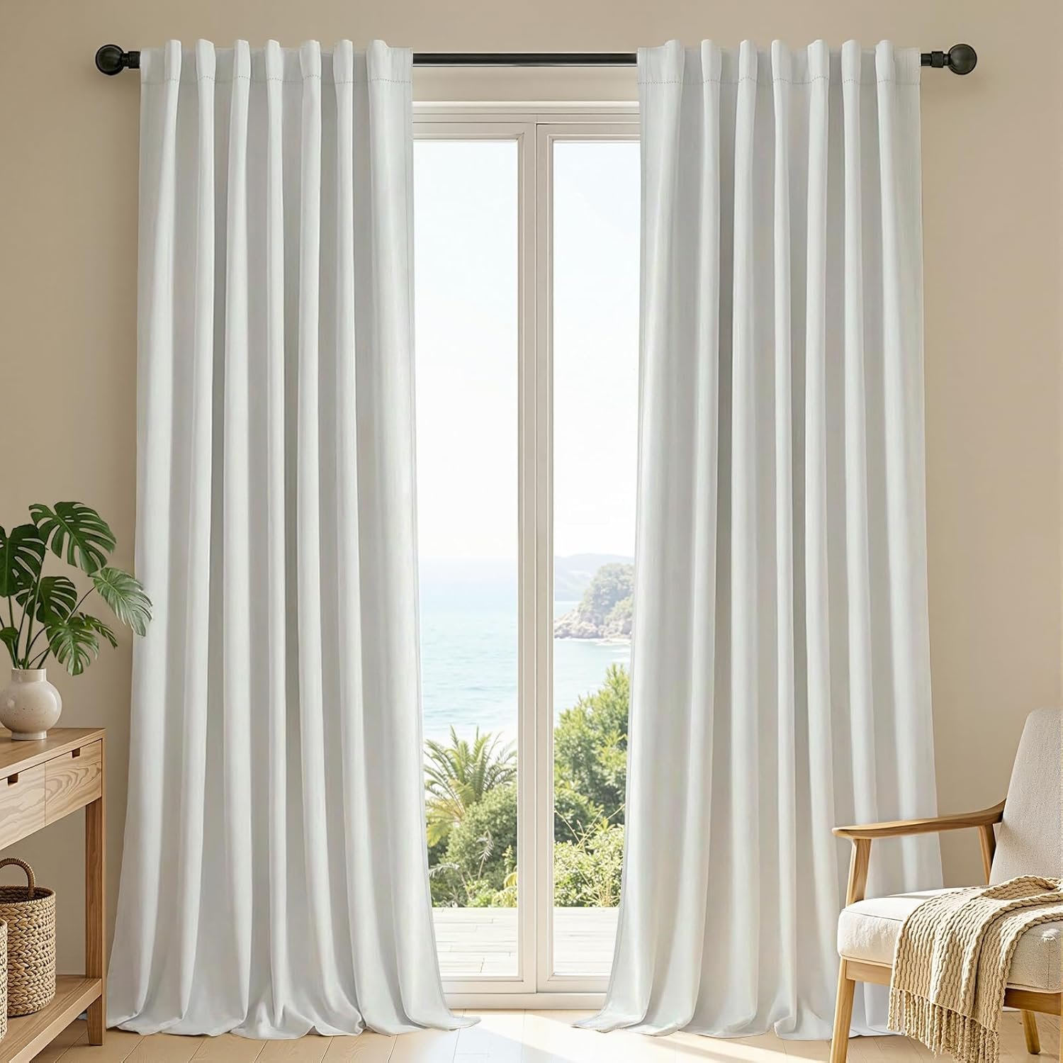 Joydeco White Blackout Curtains 96 Inches Long – 100% Blackout Curtain 2 Panel Set, Rod Pocket & Back Tabs Thermal Insulated Window Drapes for Bedroom Living Room (Pure White,52″ Wx96 L)