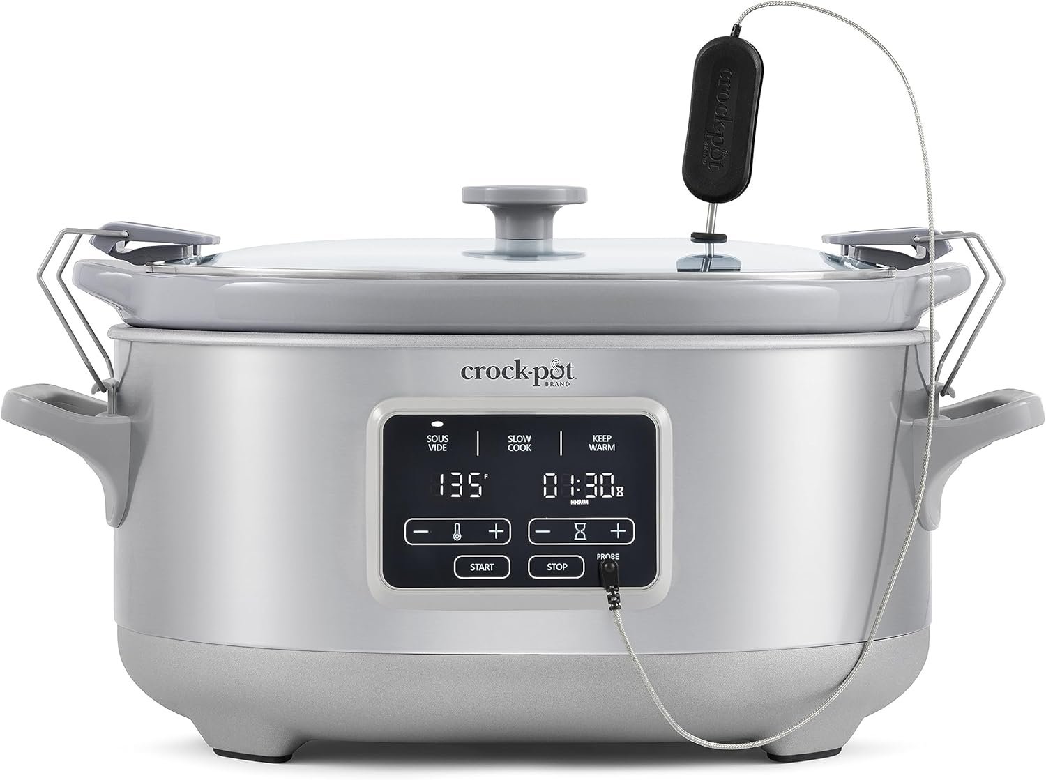 Crock-Pot 7-Quart Cook & Carry Slow Cooker with Sous Vide Function, Family-Sized Slow Cooker Warms up to 30 Hours, Modern Digital Display, Travel-Proof Locking Lid & Removable Temperature Probe