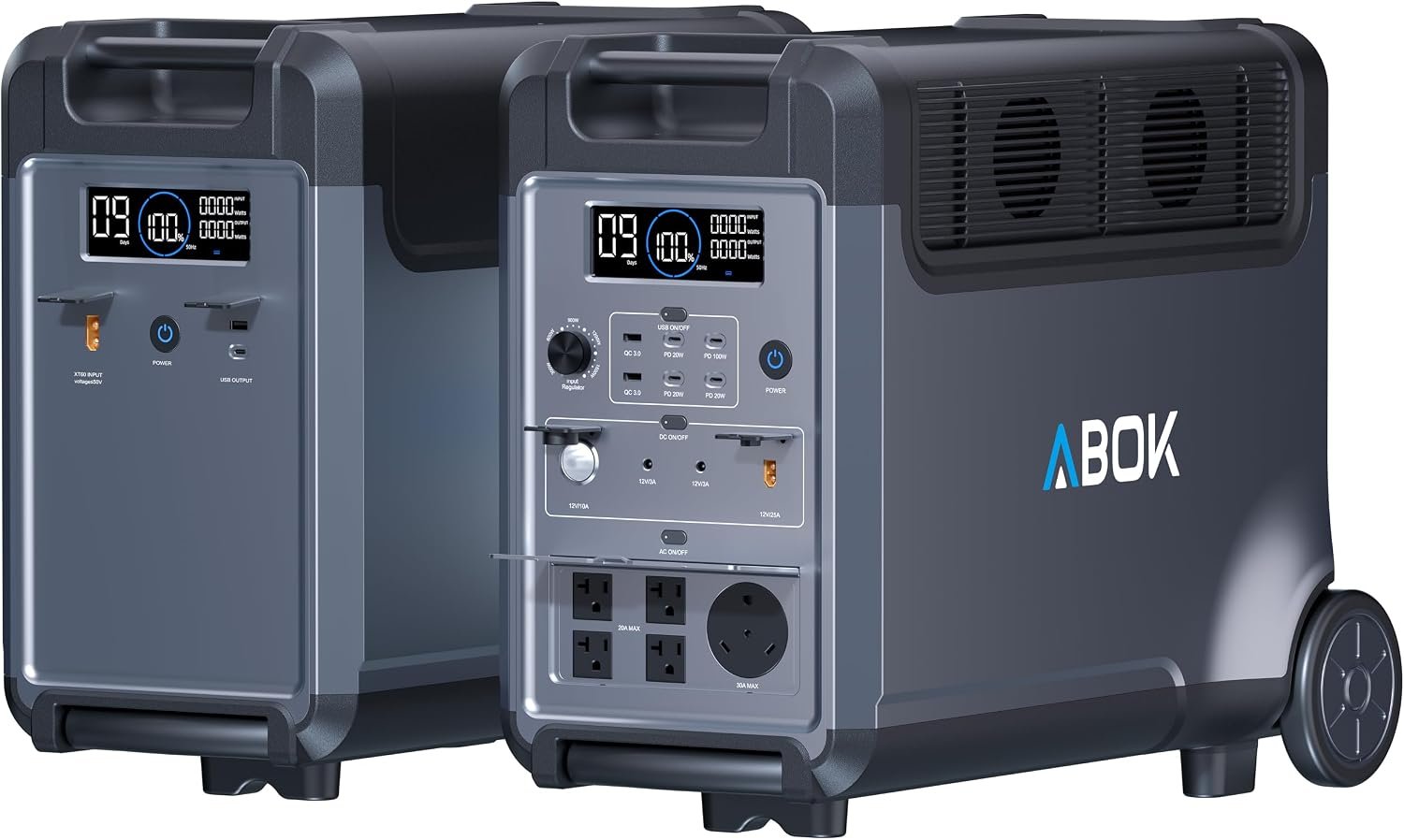 ABOK Ark3600 Portable Power Station with Extra Battery, 3840Wh LiFePO4 Battery, Expandable to 11520Wh, 3H Fast Charge, 15 Outlets, UPS 10ms, 3600W Solar Generator for Home Backup, Camping, RV