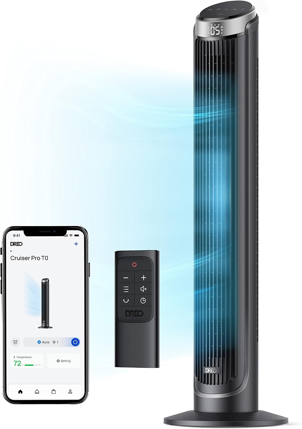 DREO Smart Tower Fan for Bedroom, 90° Oscillating 40″ Standing Fan, 26ft/s High-Speed 5 Speeds 4 Modes, Quiet Room Floor Fans, Touch/Remote/APP & Voice Control, Work with Alexa, 12H Timer, Silver