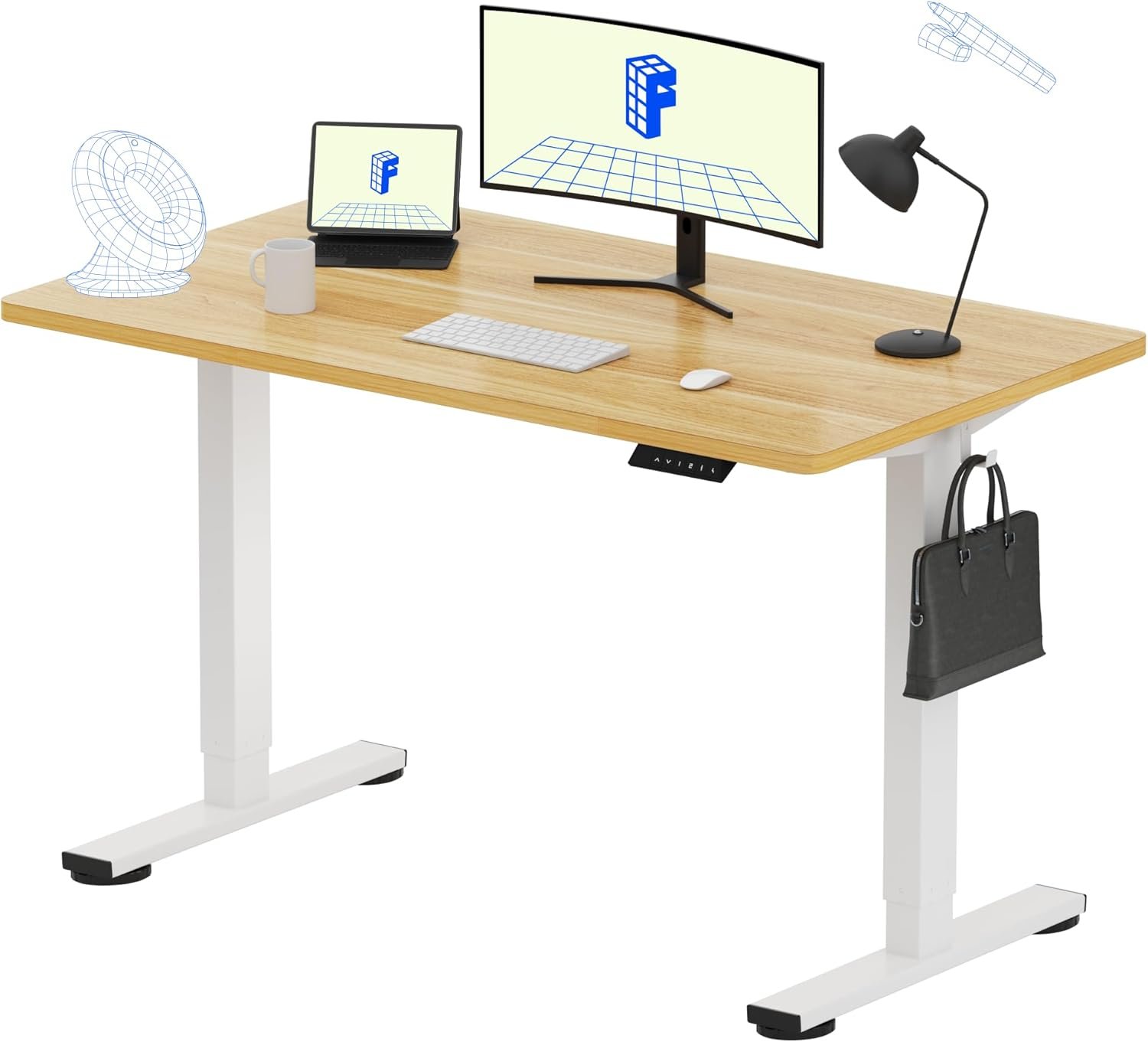 FLEXISPOT EN1 One-Piece Standing Desk, Electric Adjustable with 4 Memory Presets, 176 LBS Capacity, Stable & Quiet, Seamless Desktop for Home Office & Dual Monitors, 48″x24″ Maple(White Frame)
