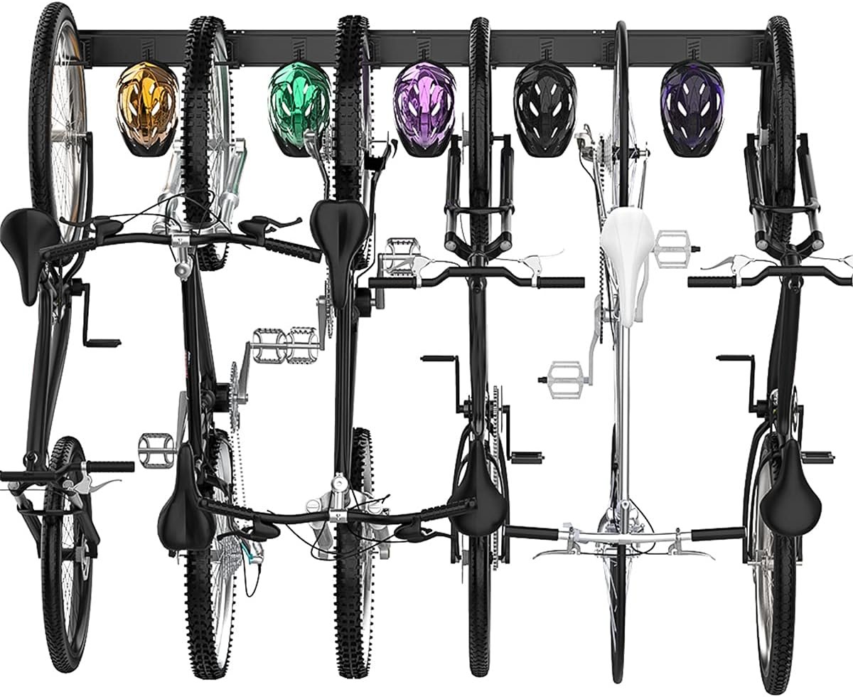 TORACK Bike Storage Rack, 6 Bike Racks & 5 Hooks for Garage, Wall Mount Vertical Bicycles Hanger for Home Space Saving, up to 600lbs, 64-inch
