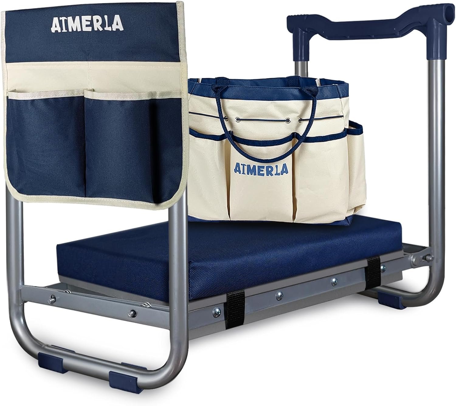 Aimerla K5 Foldable Kneeler Seat – Heavy Duty (Detachable Cloud Kneeler Pad) – Garden Stool – 2 Large Tool Bags – Portable Bench for Indoor & Outdoor