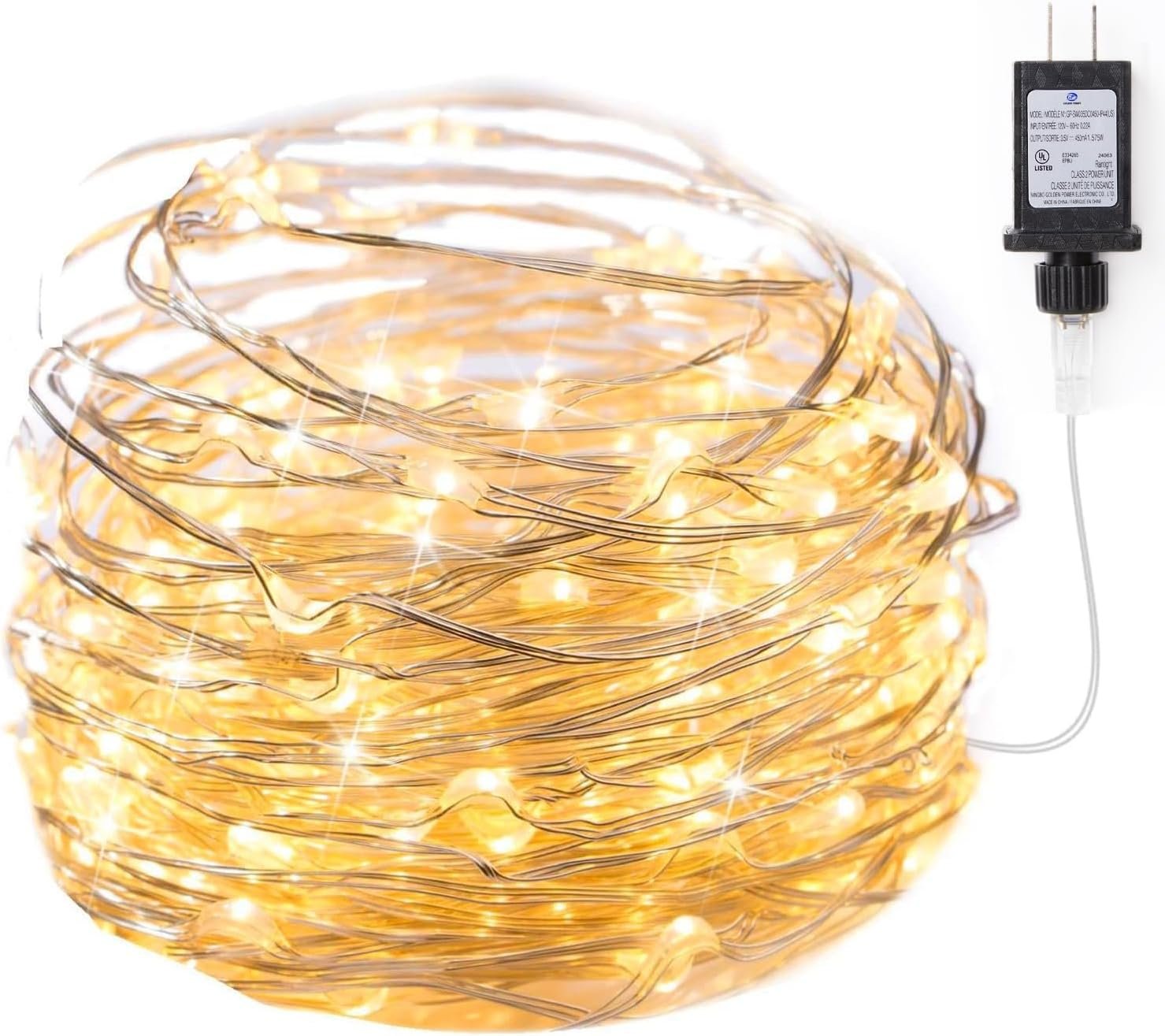 Minetom Fairy Lights Plug in, 33Ft 100 LEDs Waterproof Silver Wire Firefly Light, Adaptor Included, Starry String Lights for Wedding Patio Indoor Outdoor Christmas Decorations, Warm White