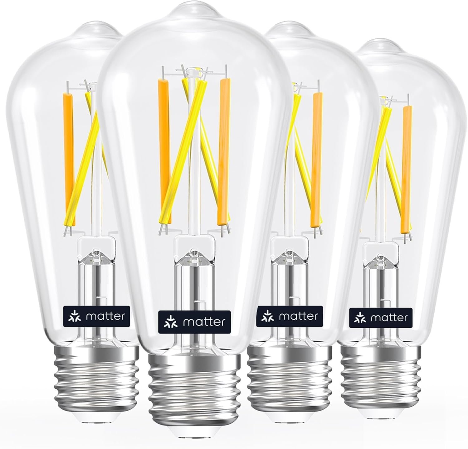 Linkind Matter Smart Light Bulb, ST19 (ST58) Smart Edison Bulbs, 2700K-6500K Warm White to Daylight E26 LED Bulb 8W 60W 800LM, Work with Alexa, Google/Apple Home, SmartThings, 2.4GHz WiFi, 4 Pack