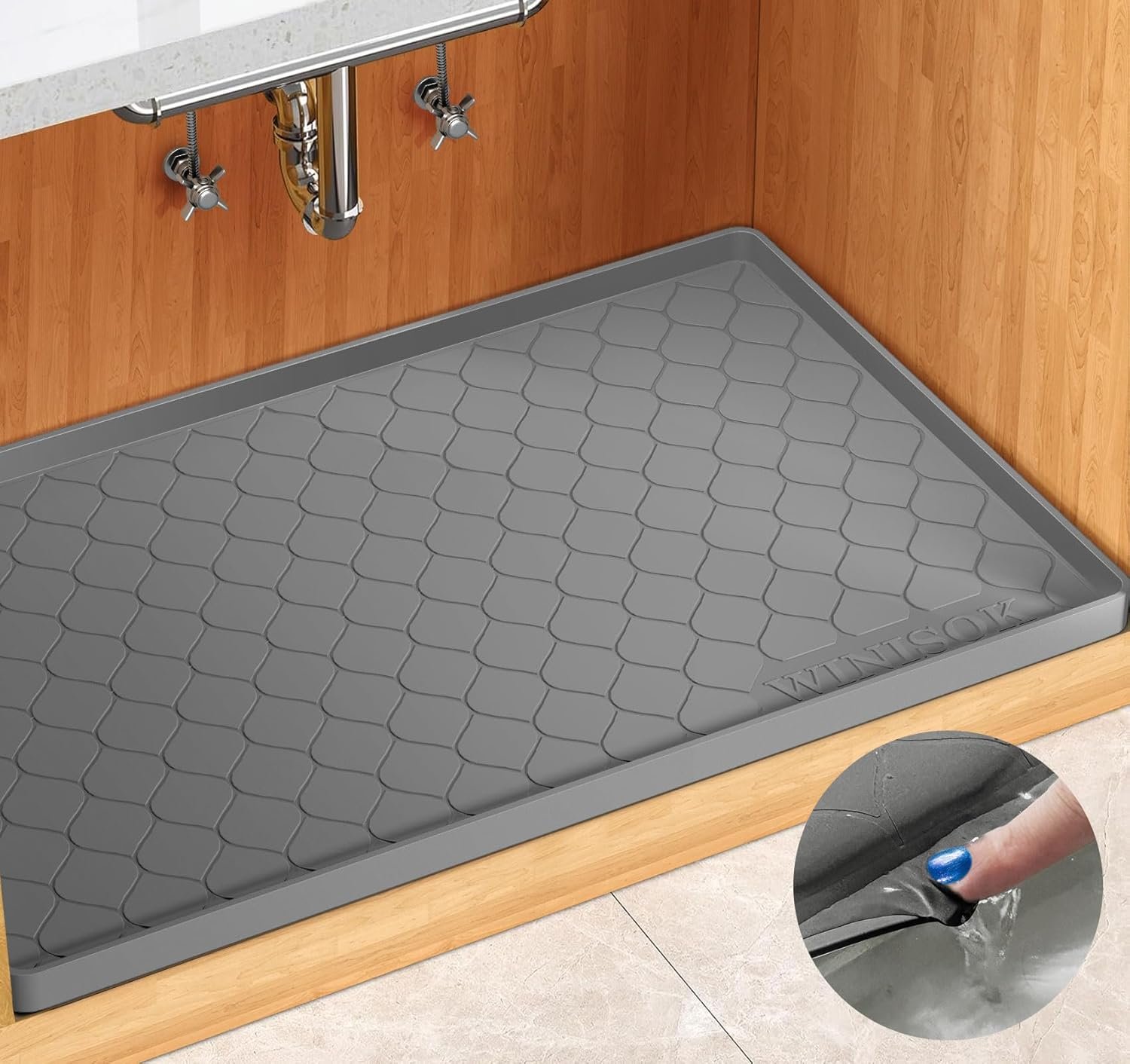 Winisok Silicone Under Sink Mat 34″ x 22″, Kitchen Essentials and Gadgets, Shelf Liner and Cabinet Protector, Home Organizers and Storage, Waterproof Bathroom Tray