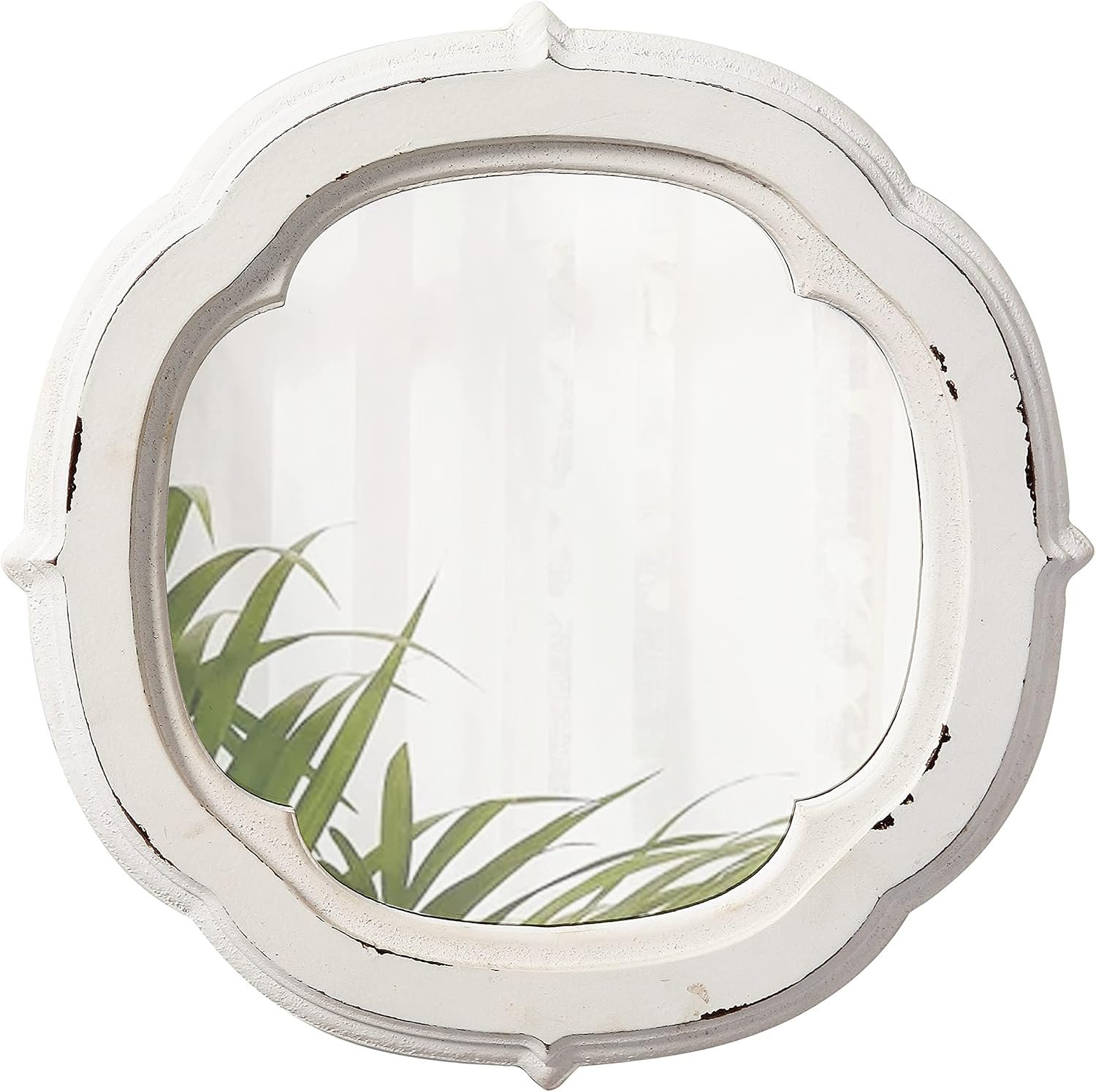 Rustic Wooden Small Round Mirror 9.1 inch, Distressed White | Hanging Vintage Wall Mirror Decor, Farmhouse Decorative Porthole Mirrors for Hallway Bedroom Entryway Bathroom Vanity